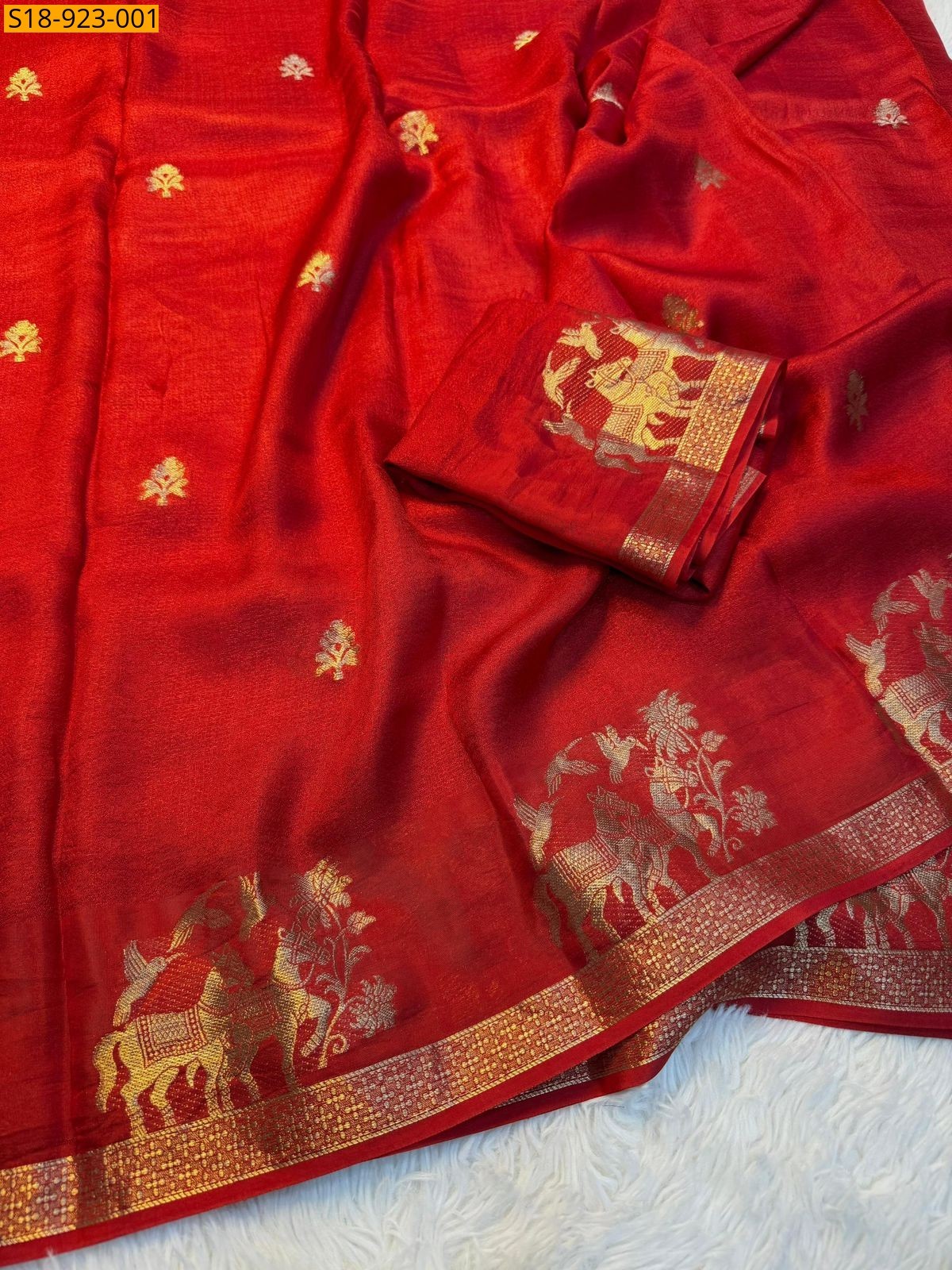 Red Fancy Viscose khadi Silk Saree