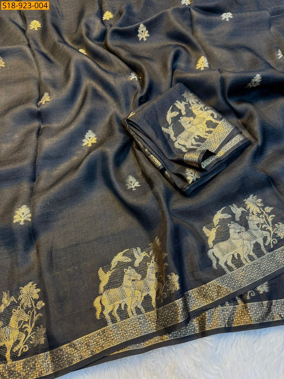 Black Fancy Viscose khadi Silk Saree