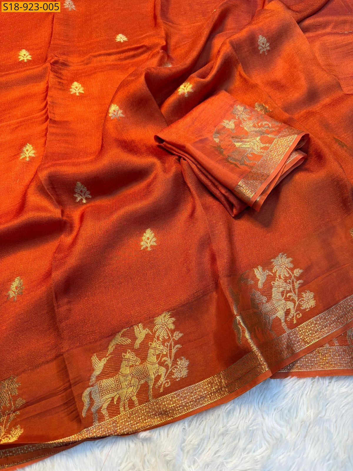 Orange Fancy Viscose khadi Silk Saree