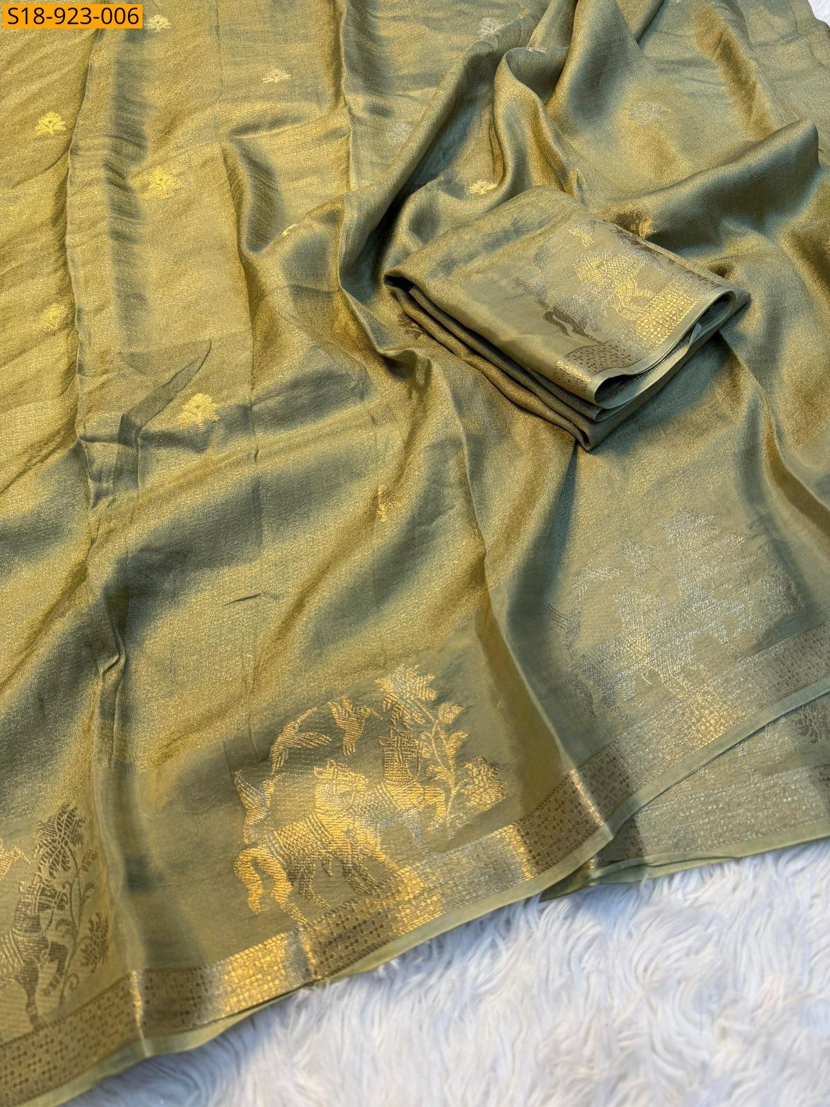 Green Fancy Viscose khadi Silk Saree