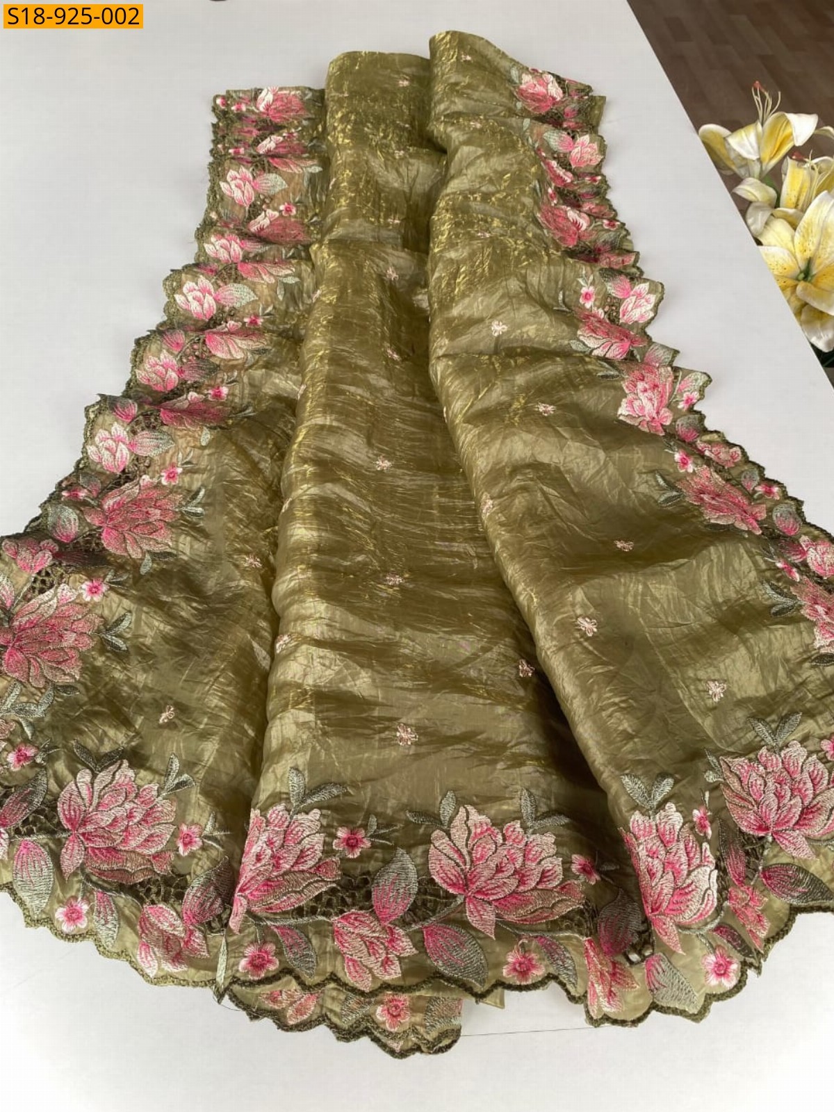 Green Fancy Crush Silk Saree 