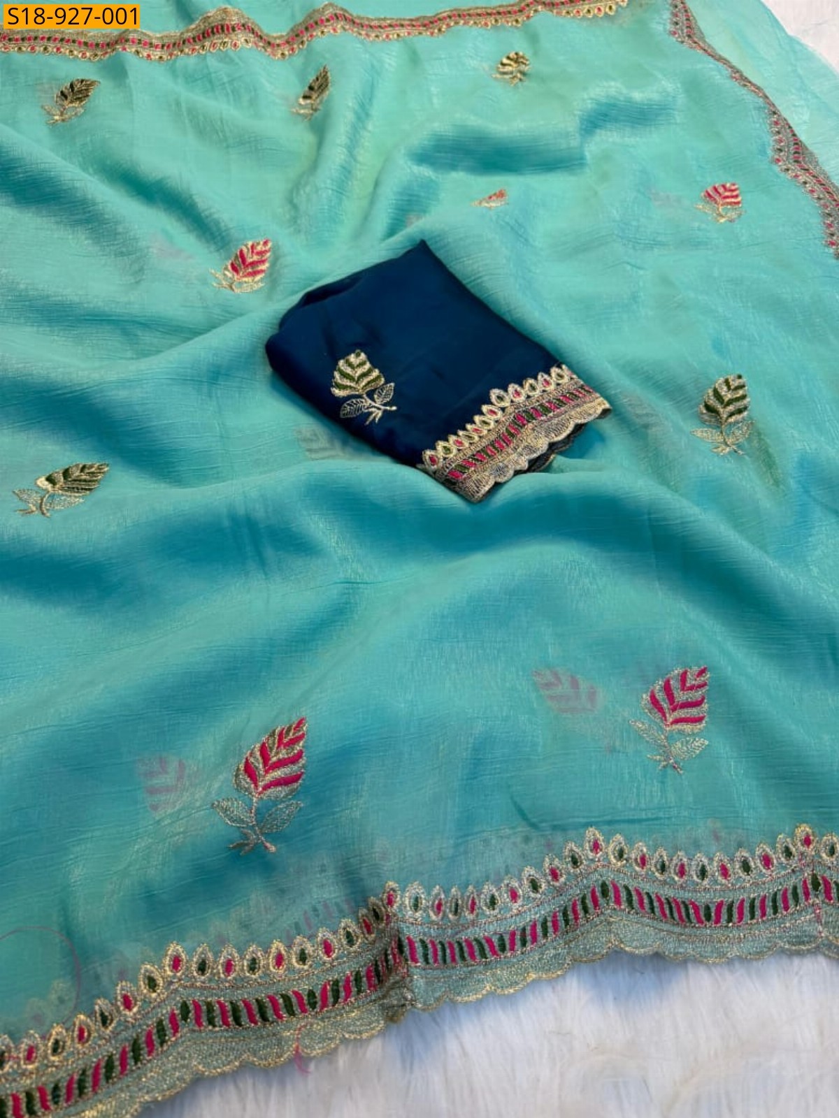 Sky Blue Fancy Soft Crunchy Saree