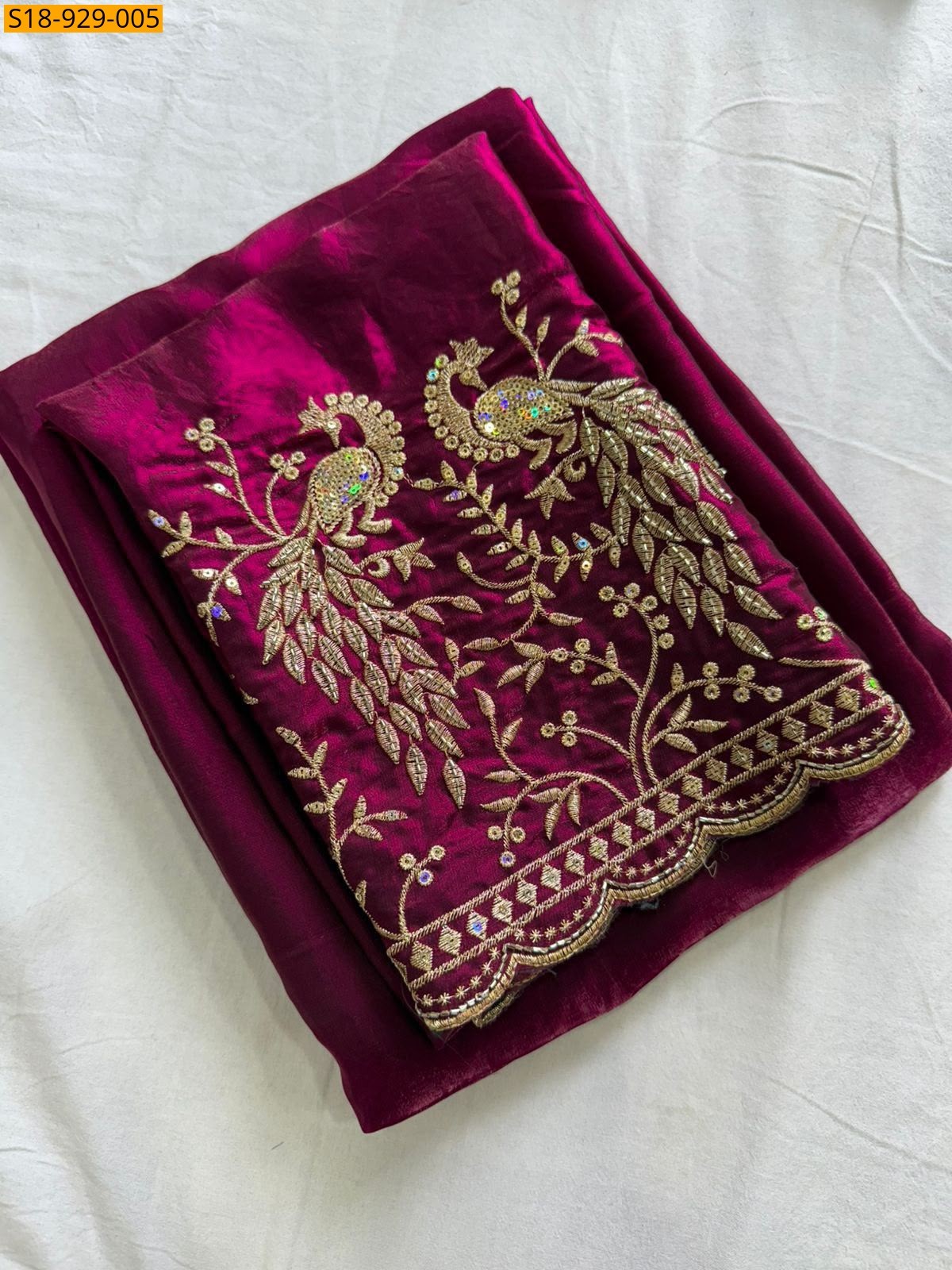 Burgundy Fancy Space Sattin Saree