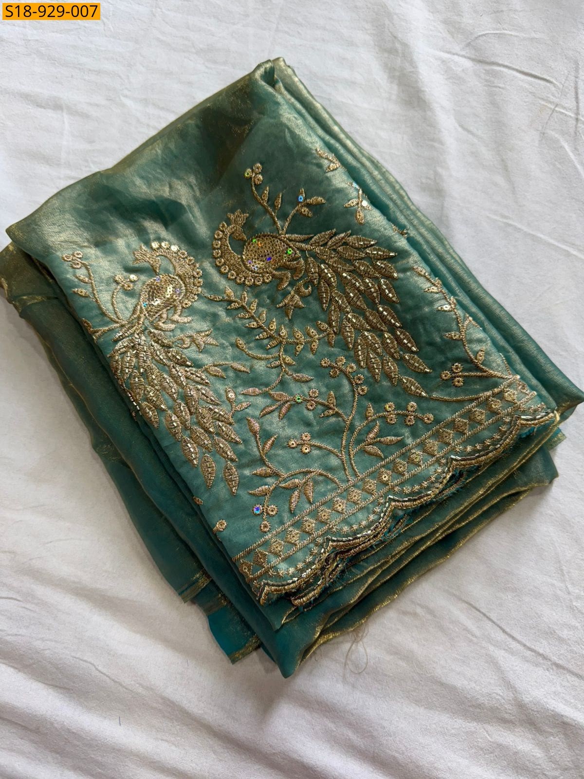 Green Fancy Space Sattin Saree