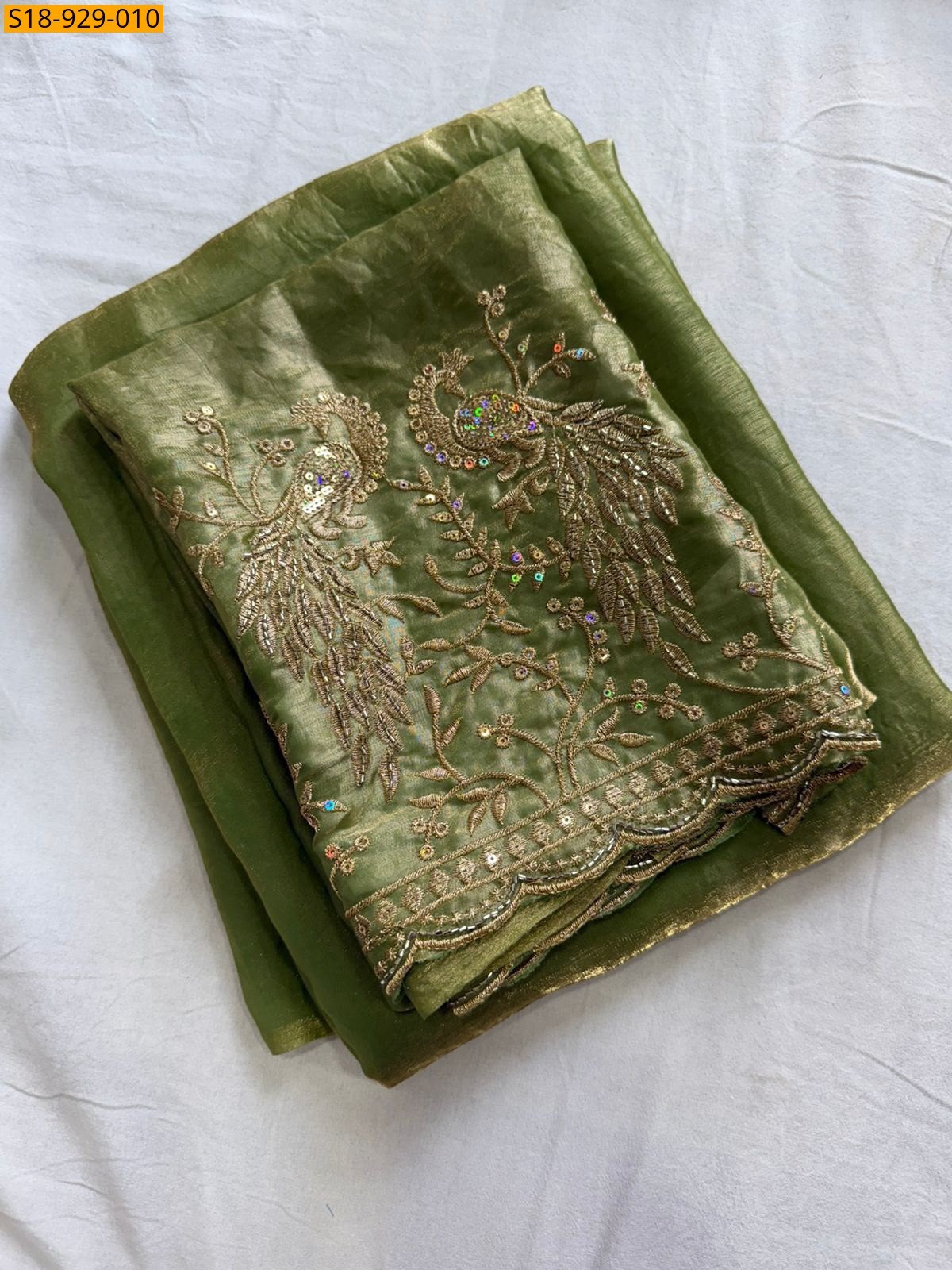 Green Fancy Space Sattin Saree