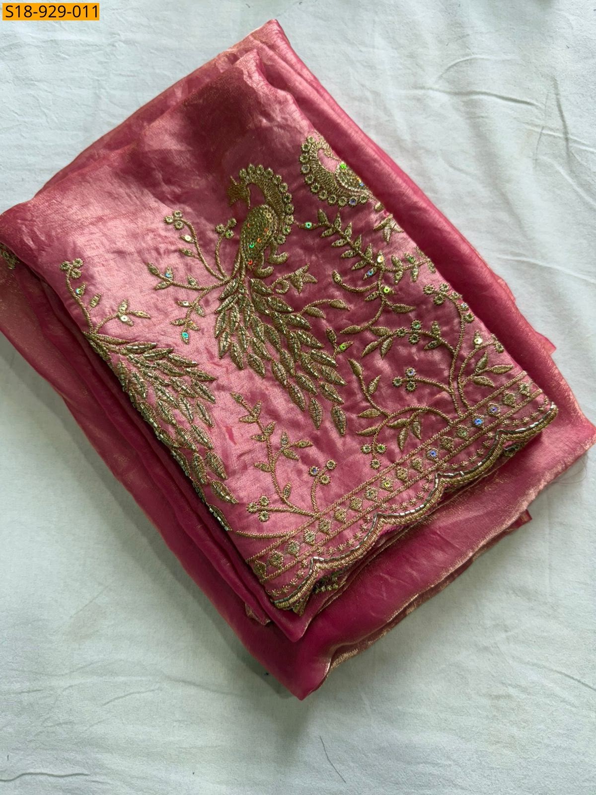 Pink Fancy Space Sattin Saree