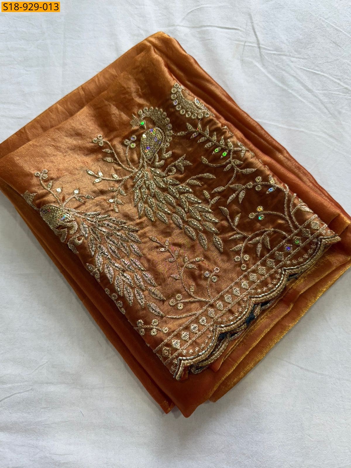 Orange Fancy Space Sattin Saree
