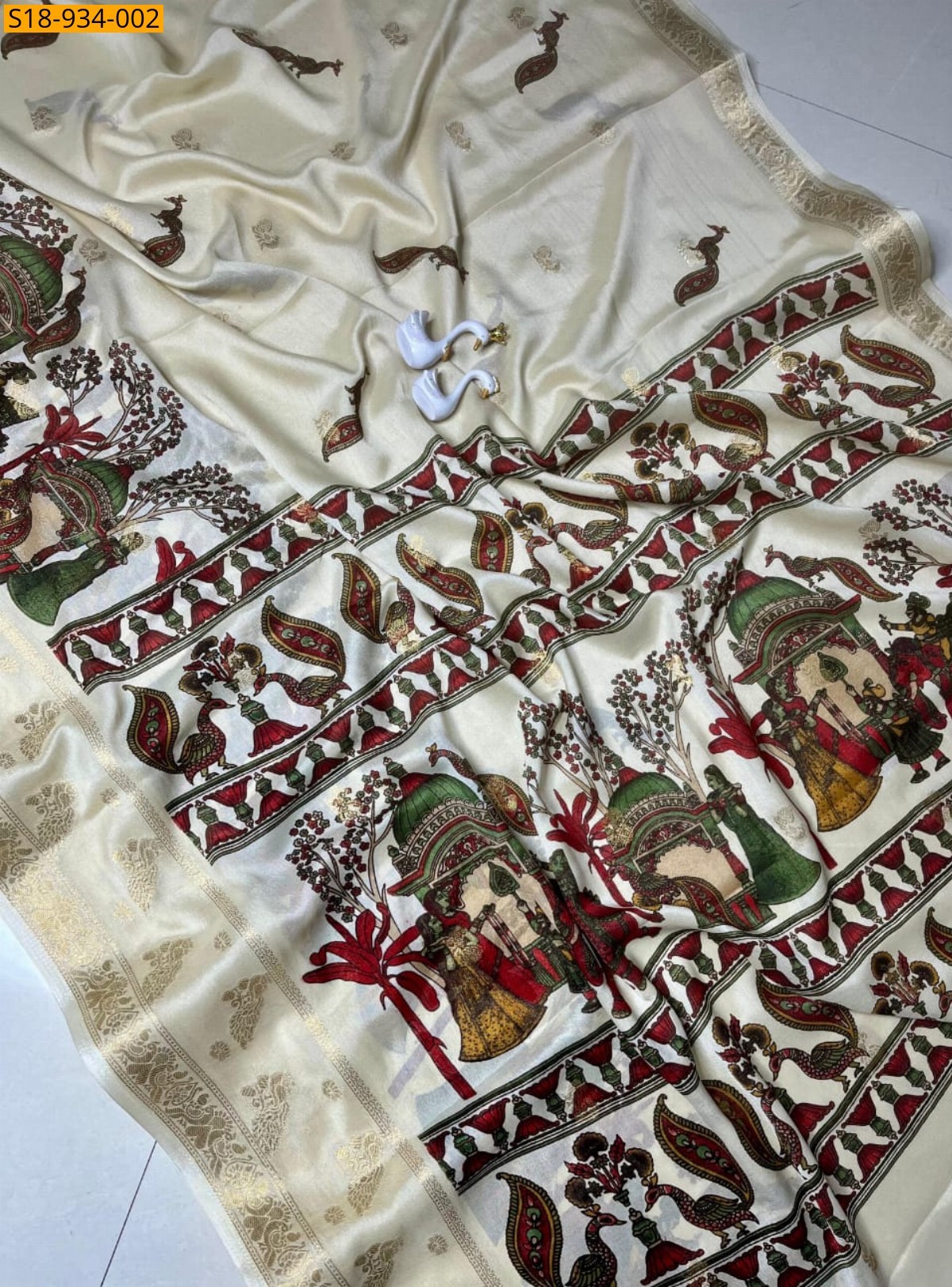 White Fancy Crape Silk Saree