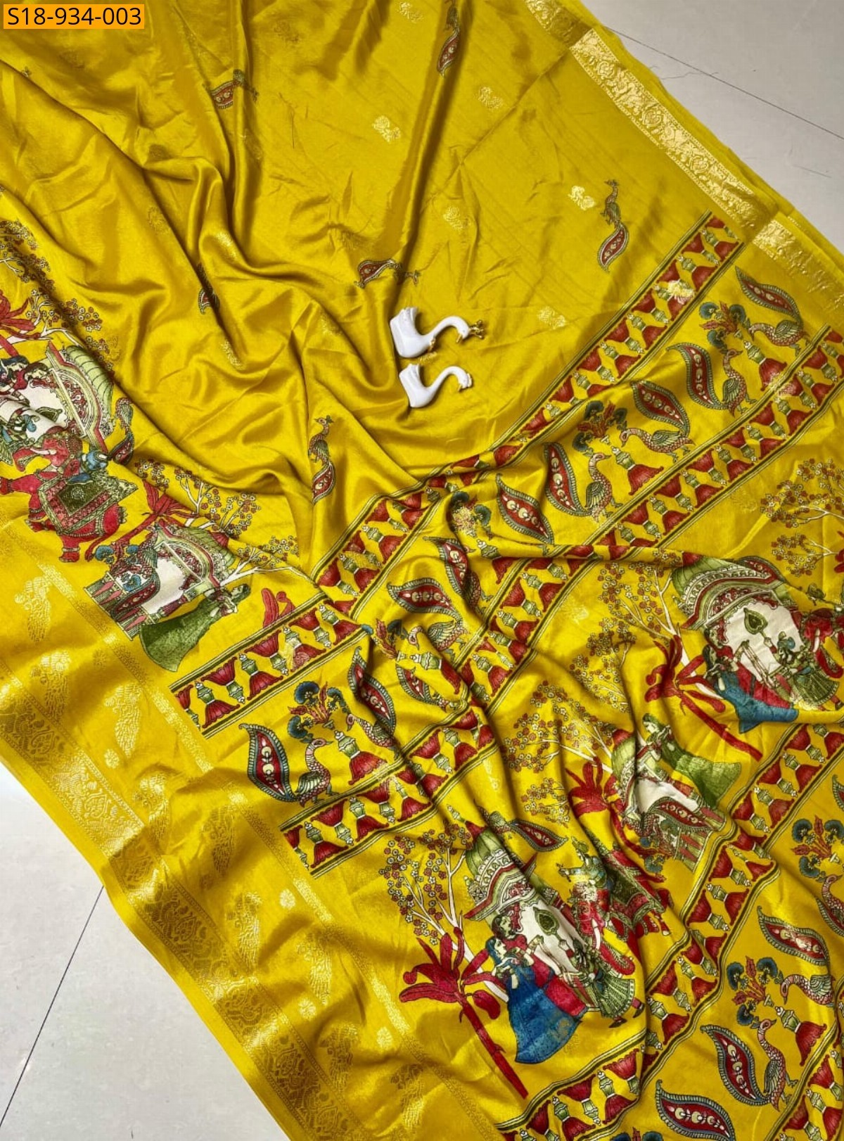 Yellow Fancy Crape Silk Saree