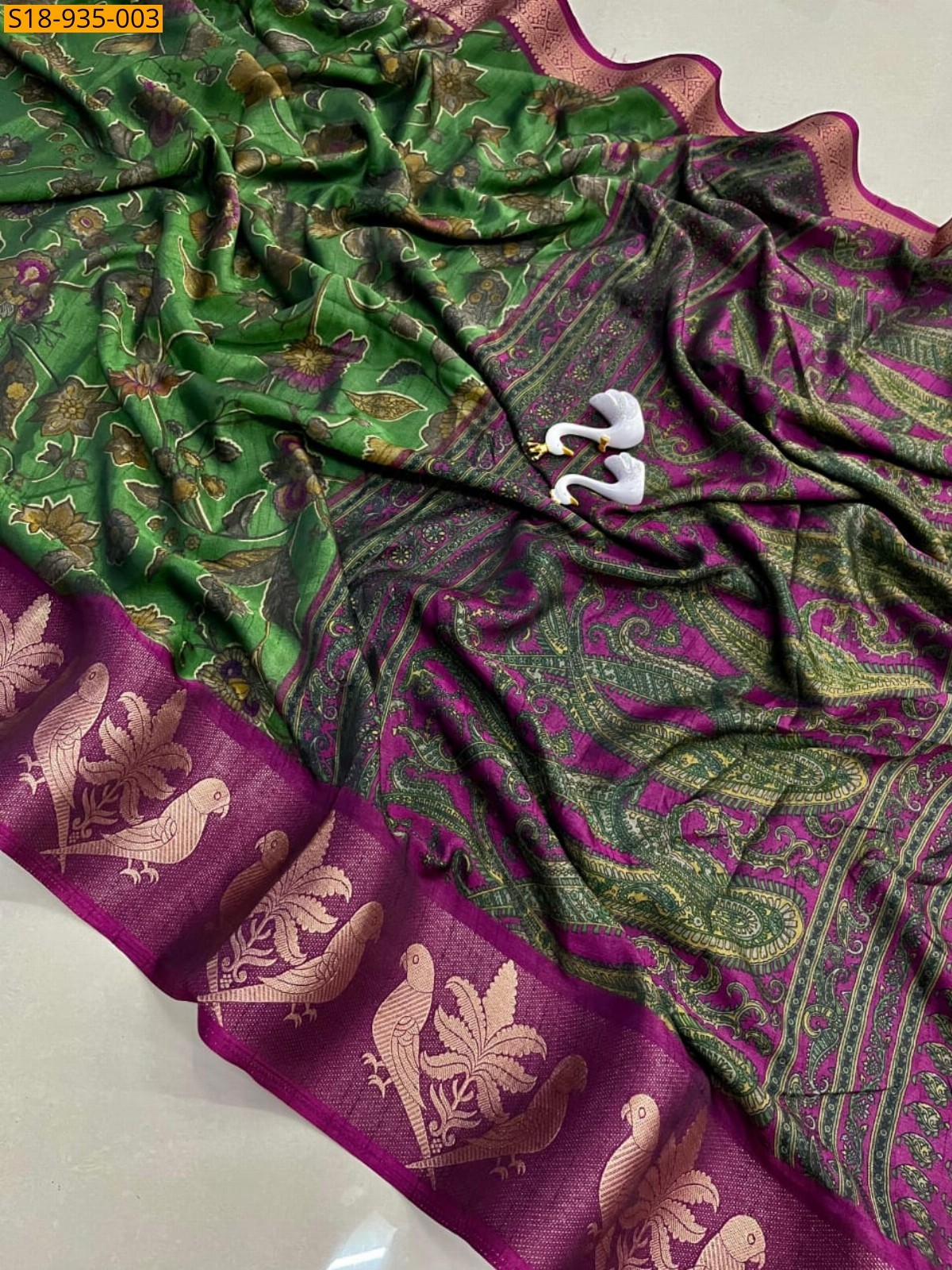 Green Fancy Soft bleck dola silk sarees