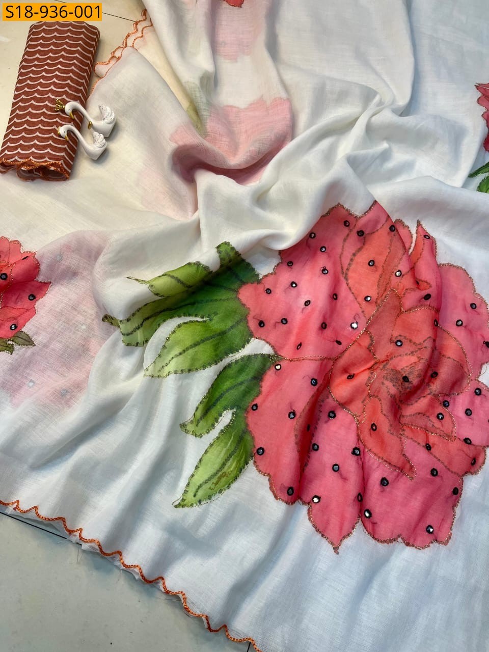 Half White Fancy Linen sarees