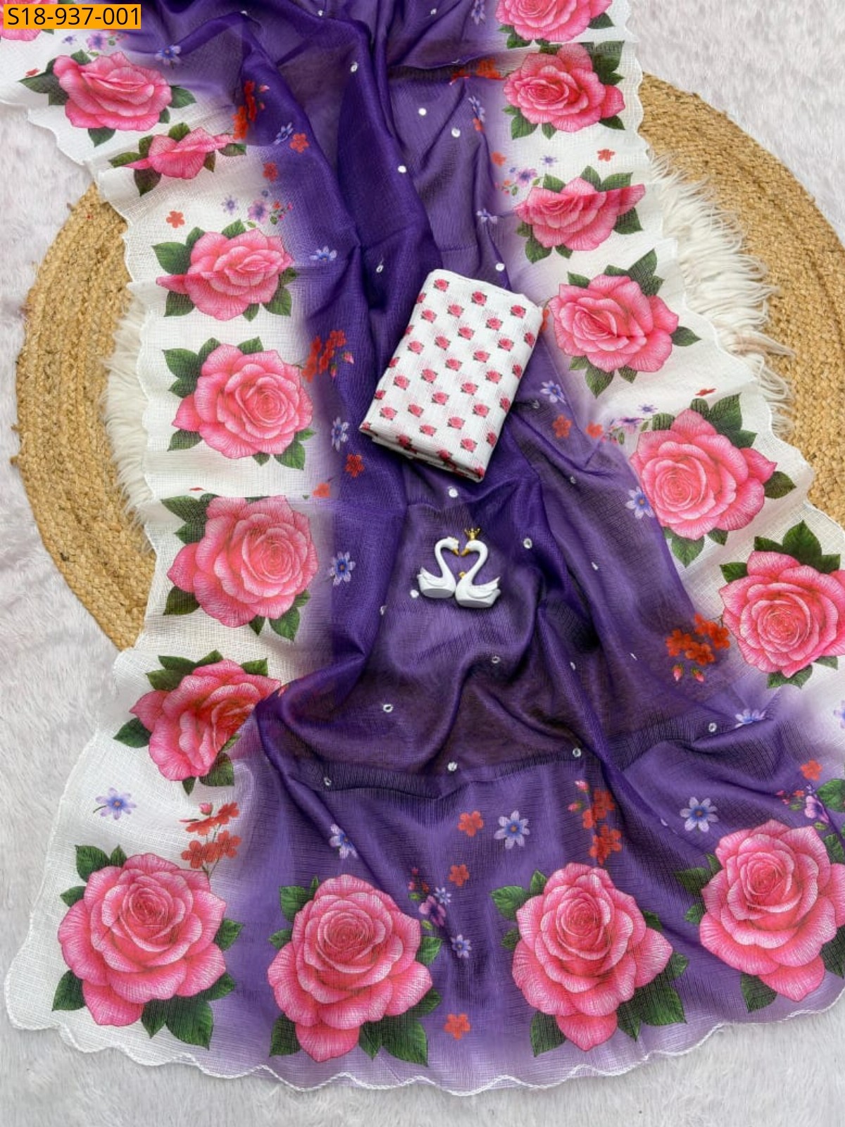 Violet Fancy Soft Kota checks sarees