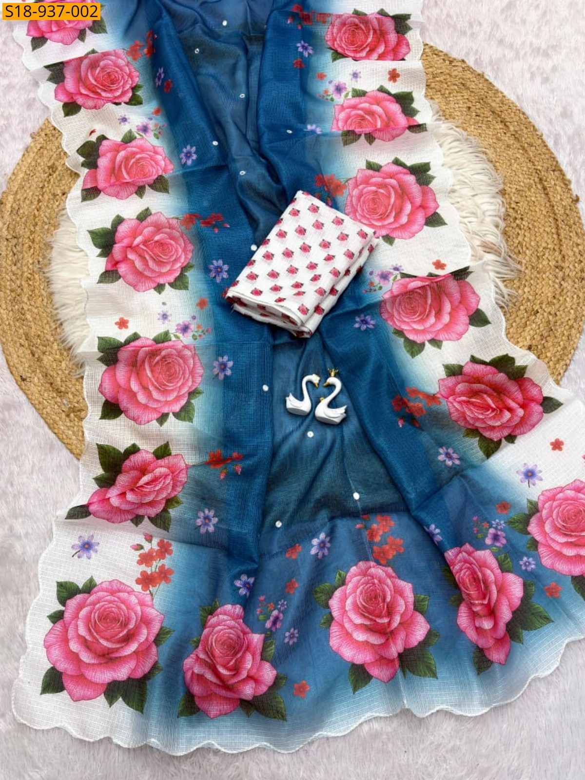 Blue Fancy Soft Kota checks sarees