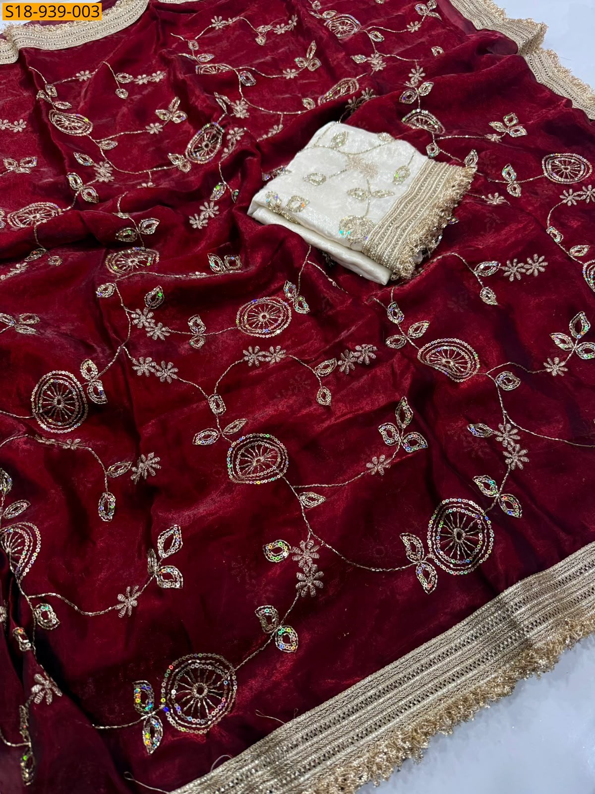 Maroon Fancy Space Satin sarees