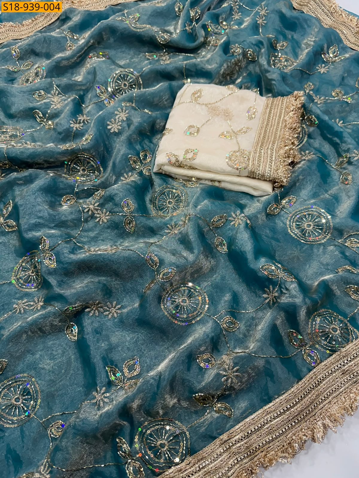 Blue Fancy Space Satin sarees