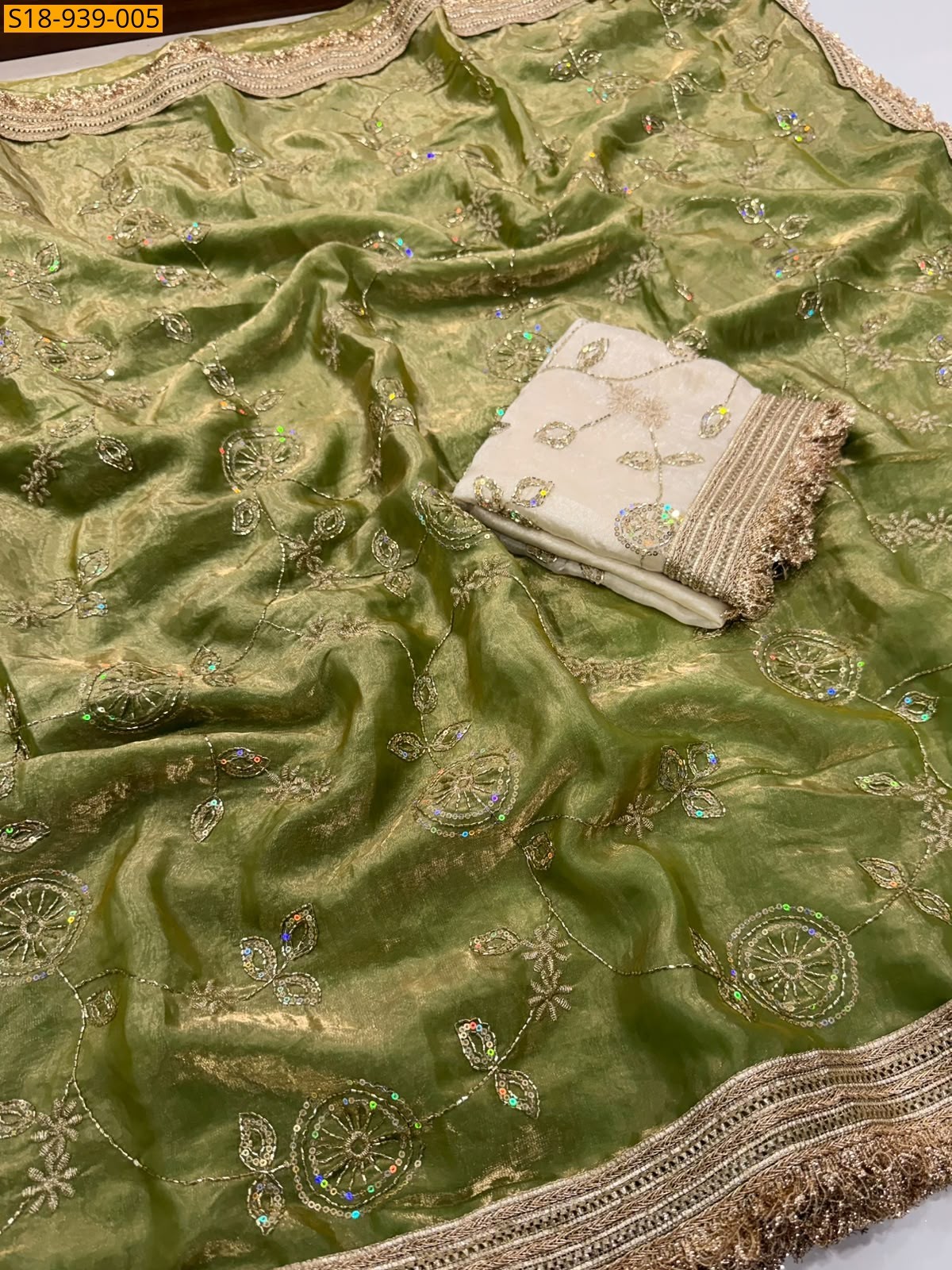 Green Fancy Space Satin sarees
