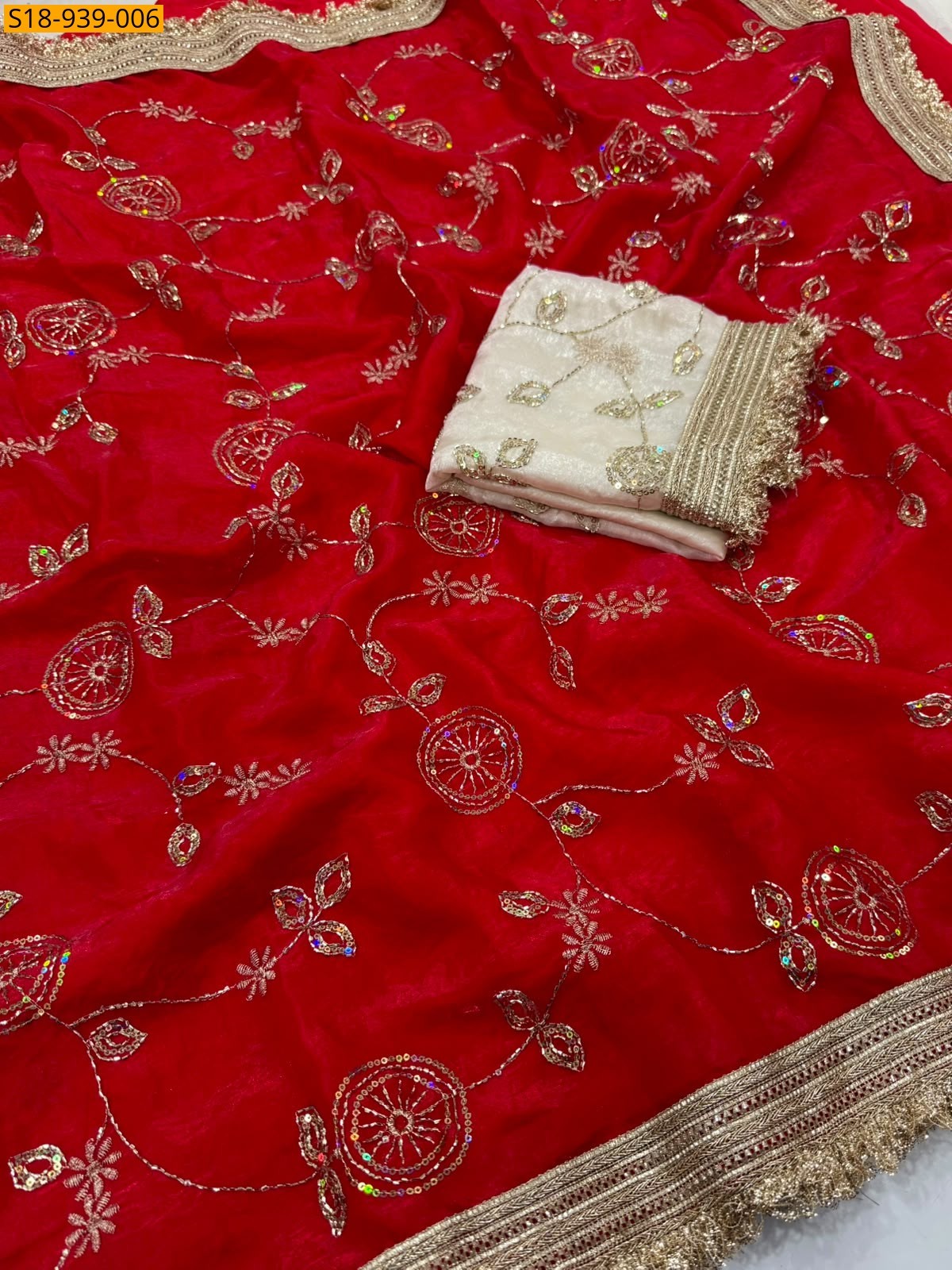 Red Fancy Space Satin sarees