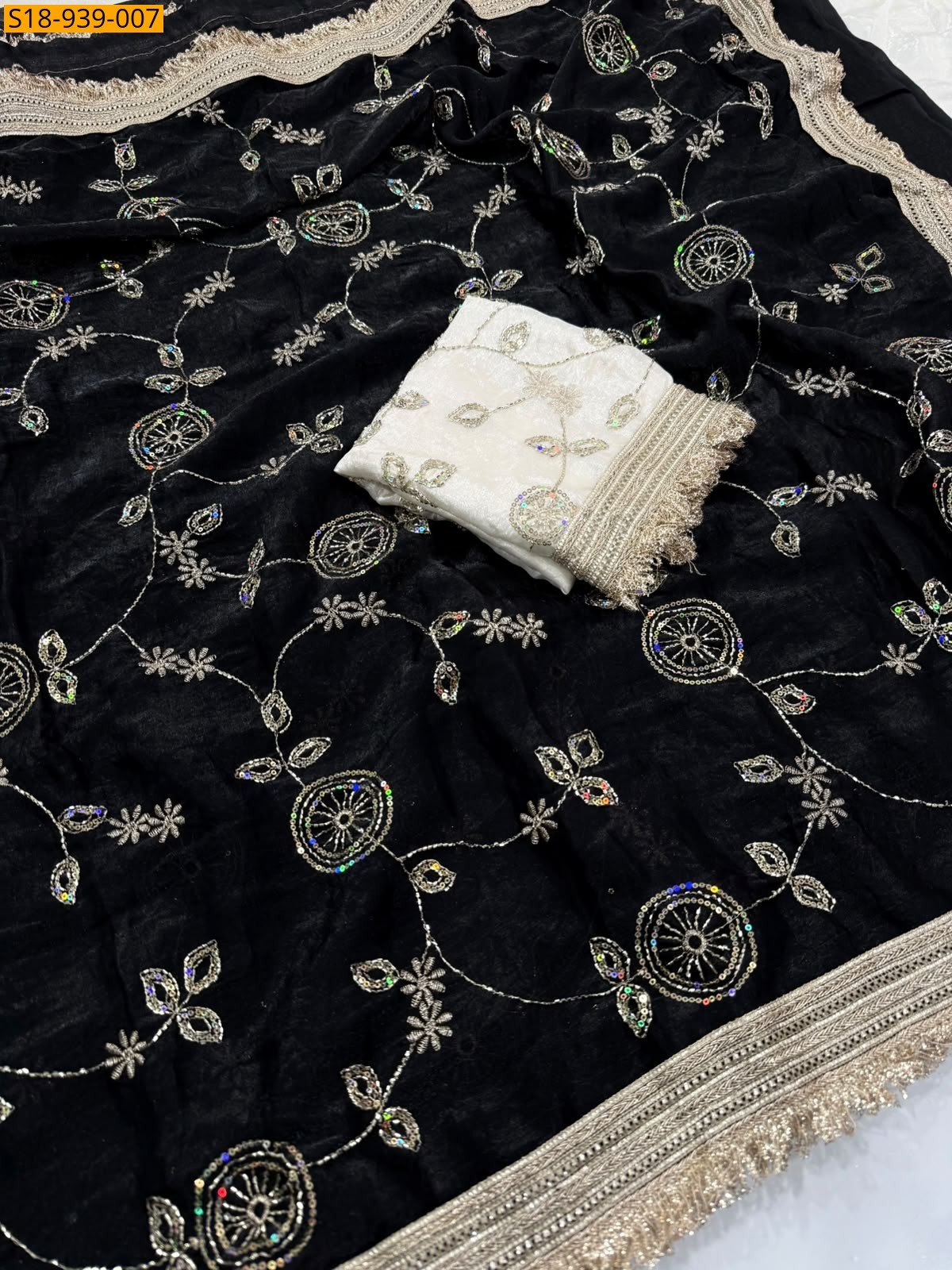 Black Fancy Space Satin sarees