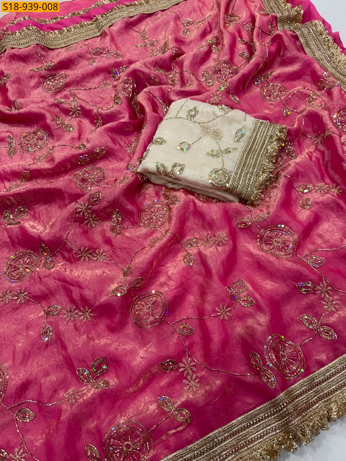 Pink Fancy Space Satin sarees