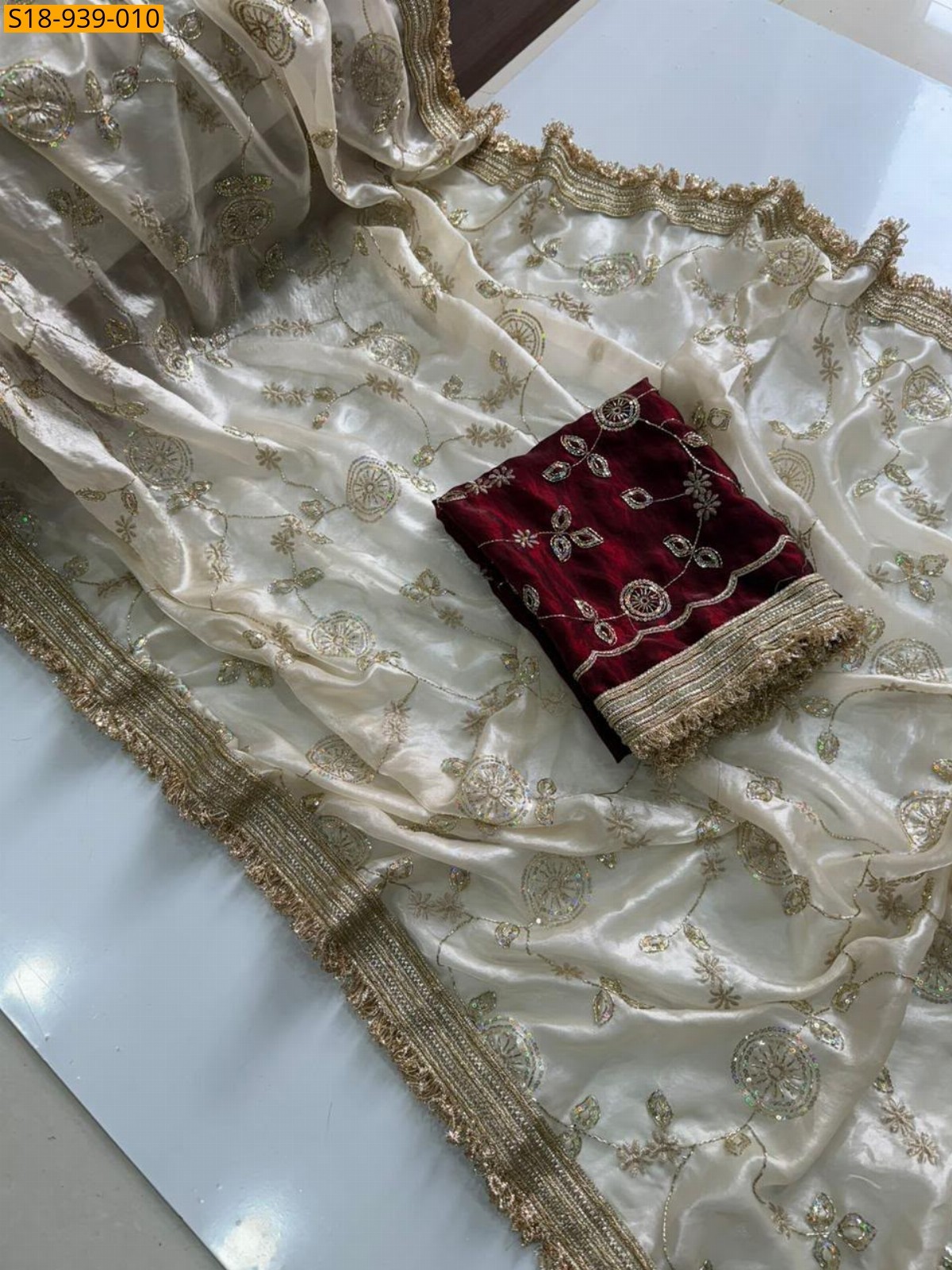 Half White Fancy Space Satin sarees
