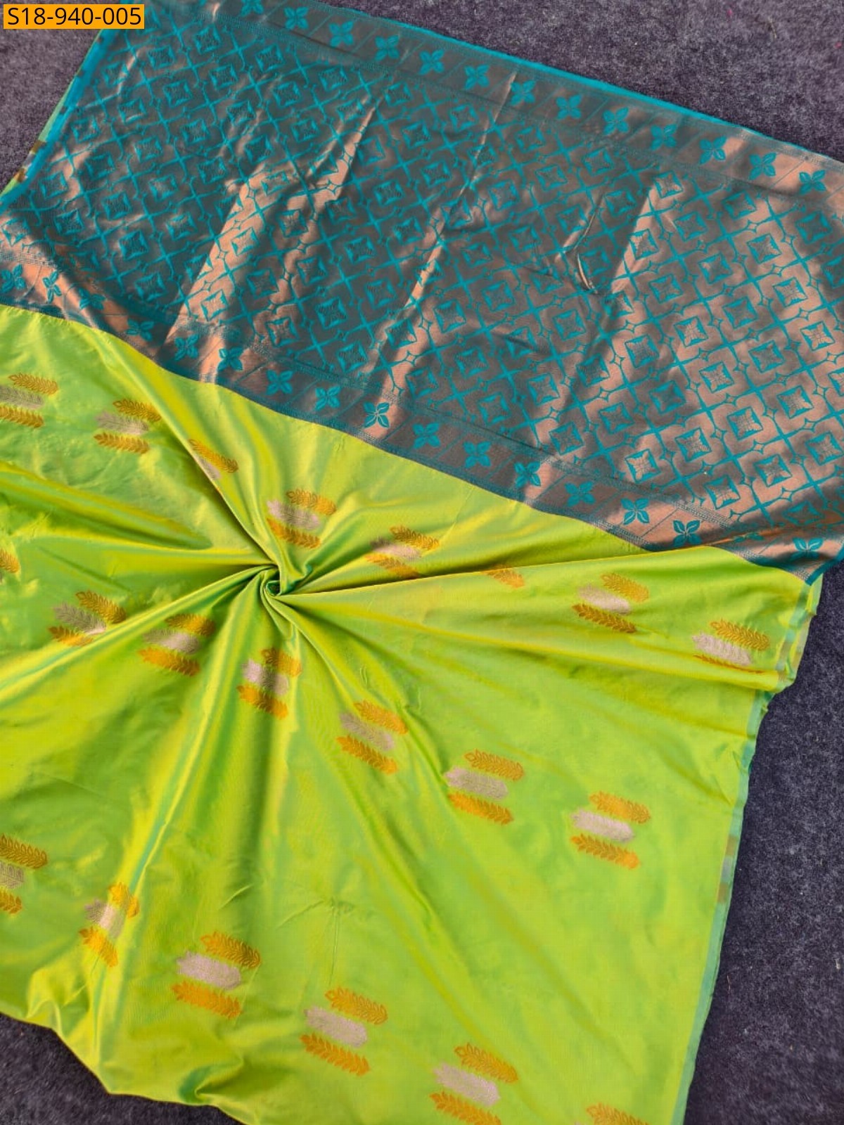 Parrot Green Fancy Pattu base Saree