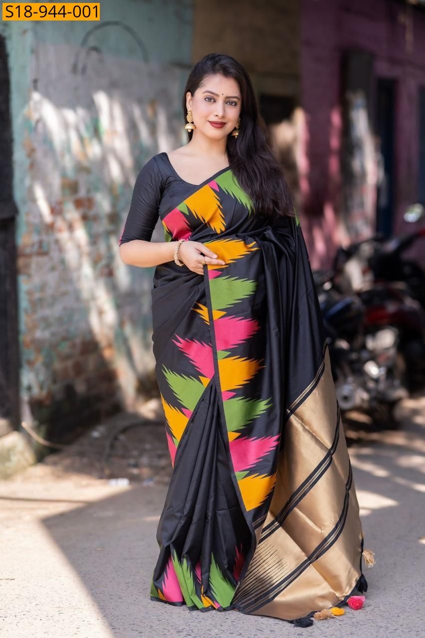 Black Fancy Soft Silk Woven Saree