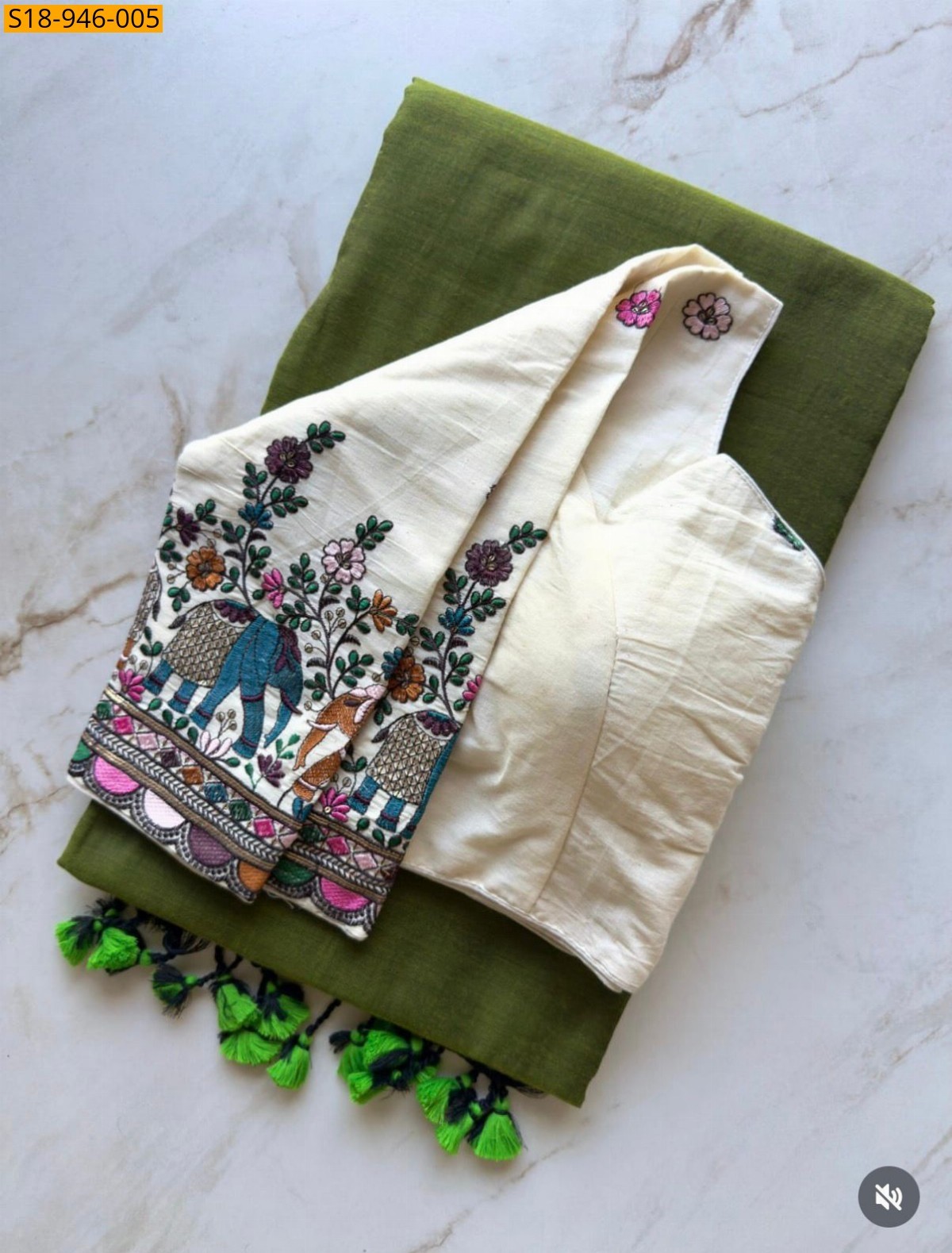 Green Fancy Khadi Cotton Saree