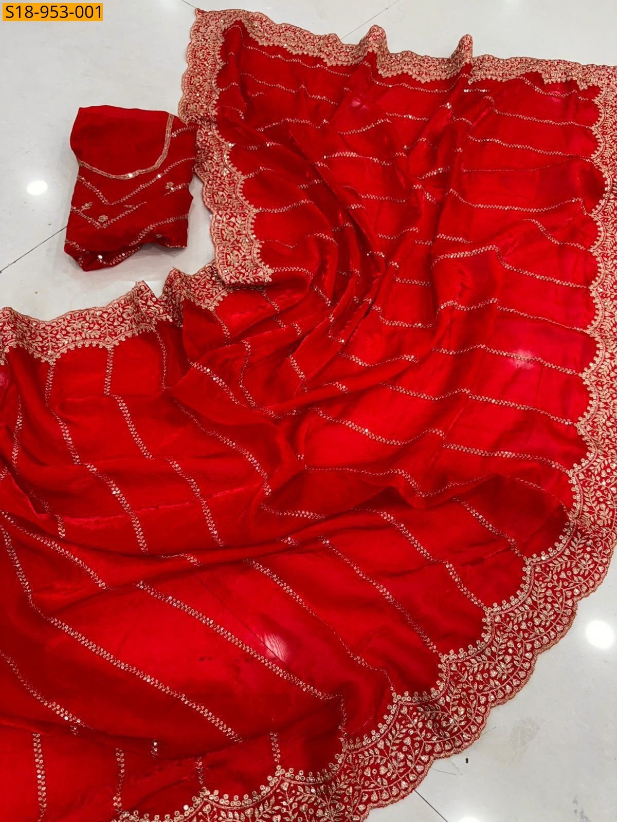 Red Fancy Space Satin Saree
