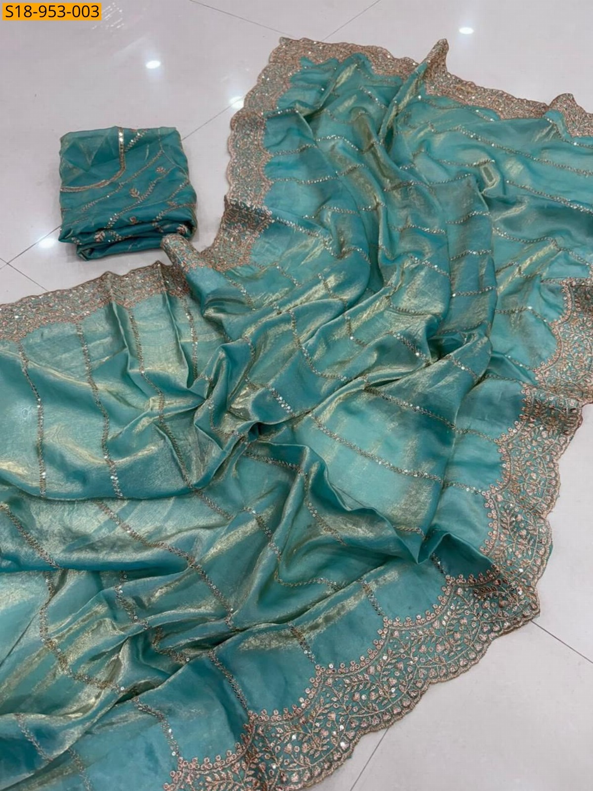 Rama Green Fancy Space Satin Saree