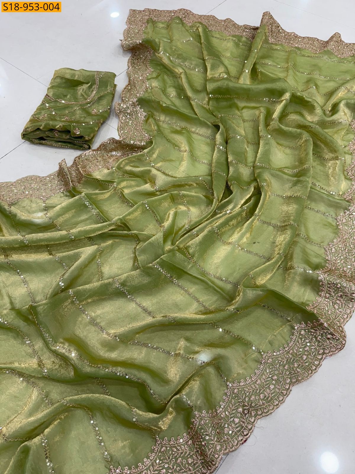 Green Fancy Space Satin Saree