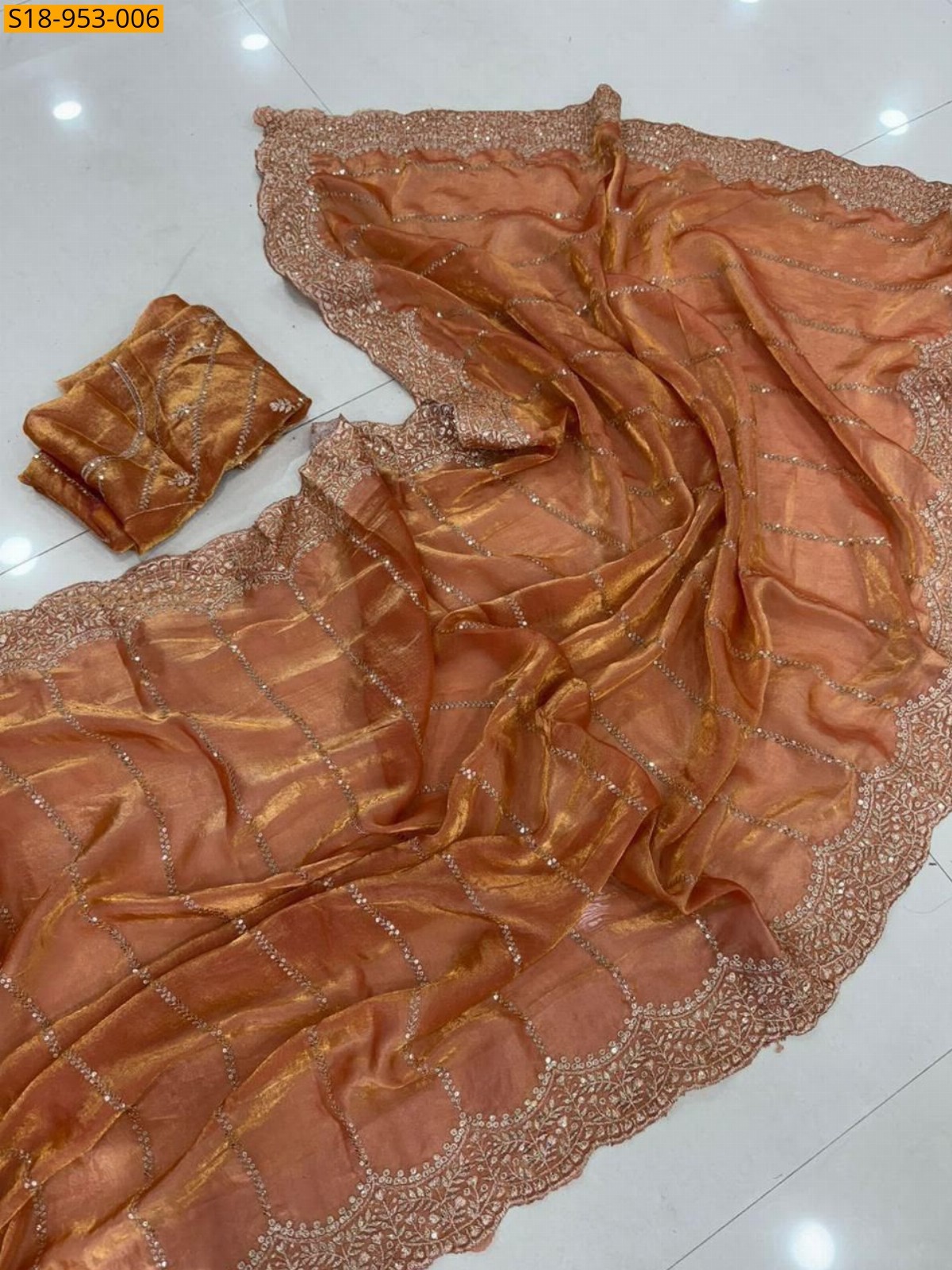 Orange Fancy Space Satin Saree