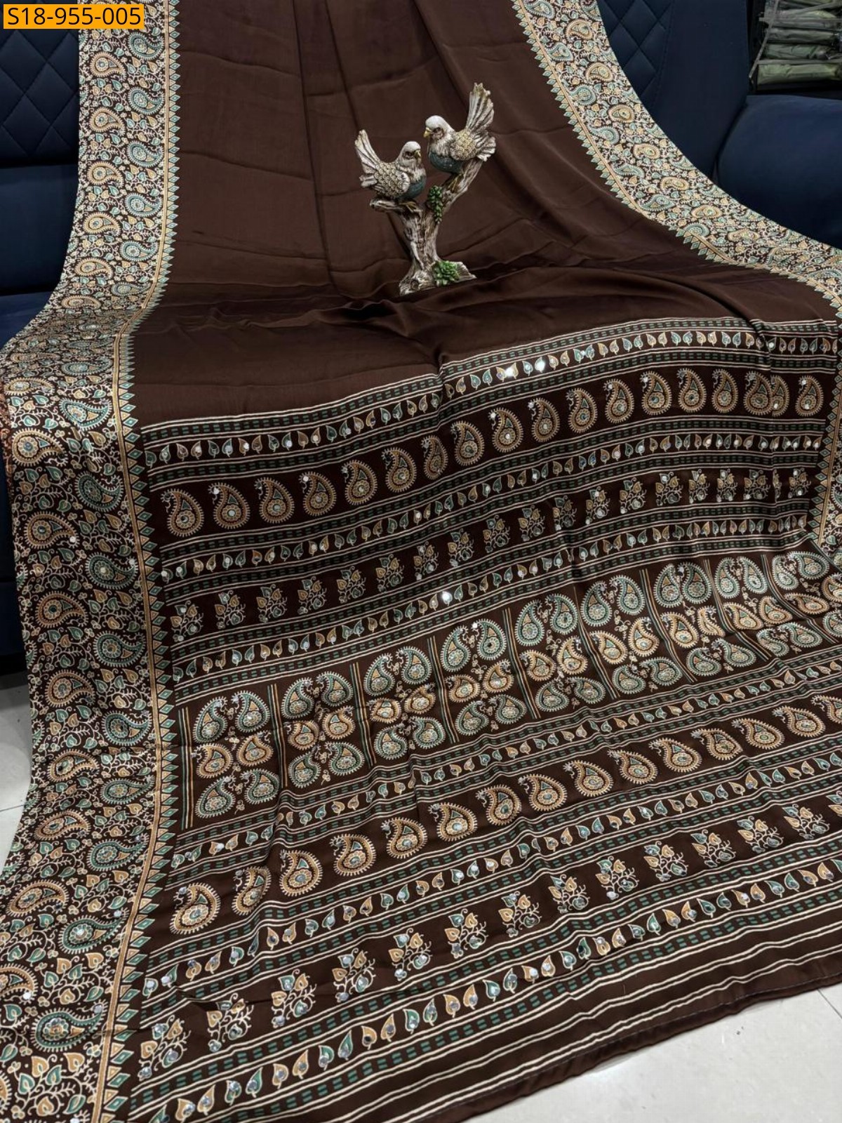 Brown Fancy Japan Satin Semi Gajji Silk Saree