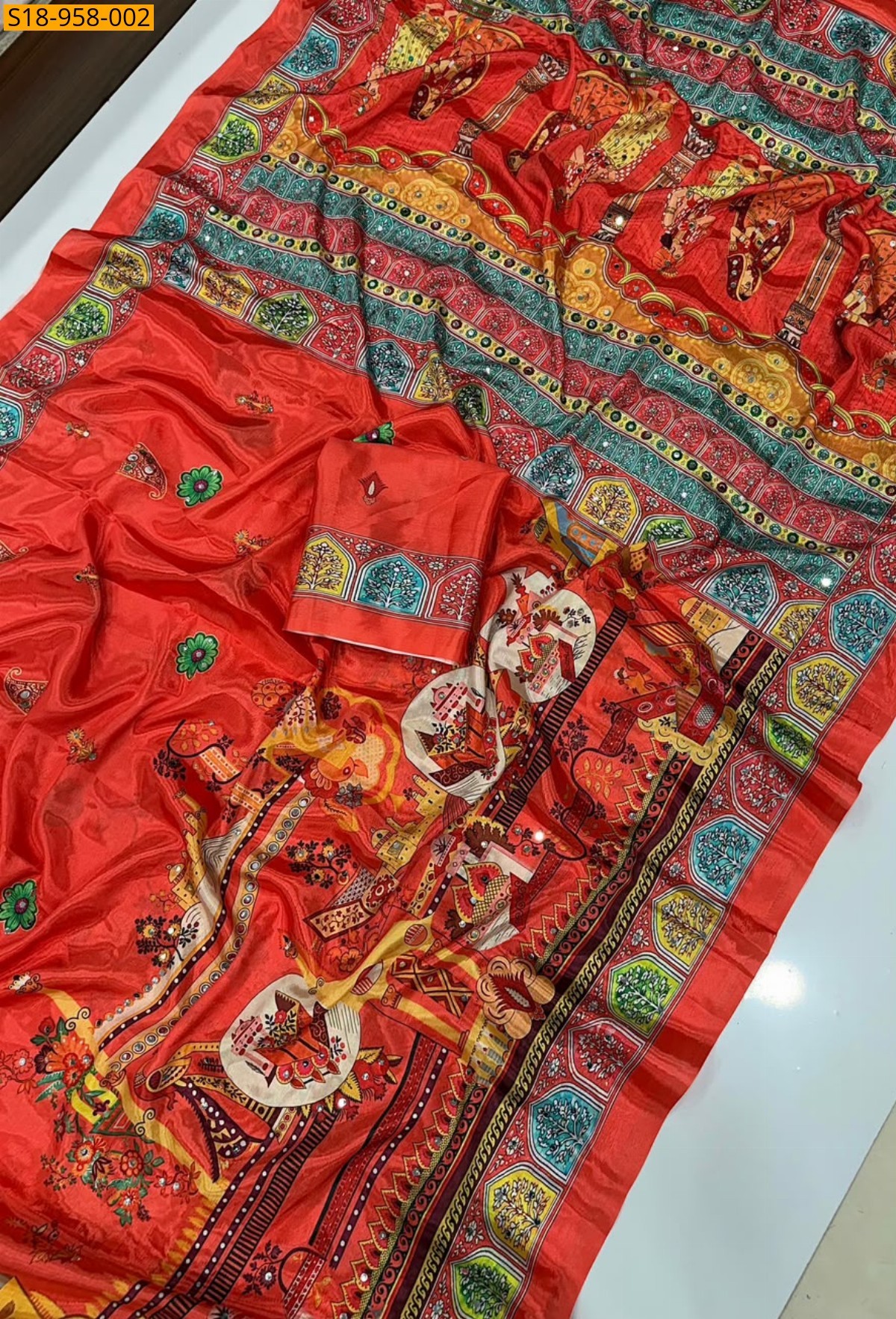 Orange Fancy Chinnon Saree