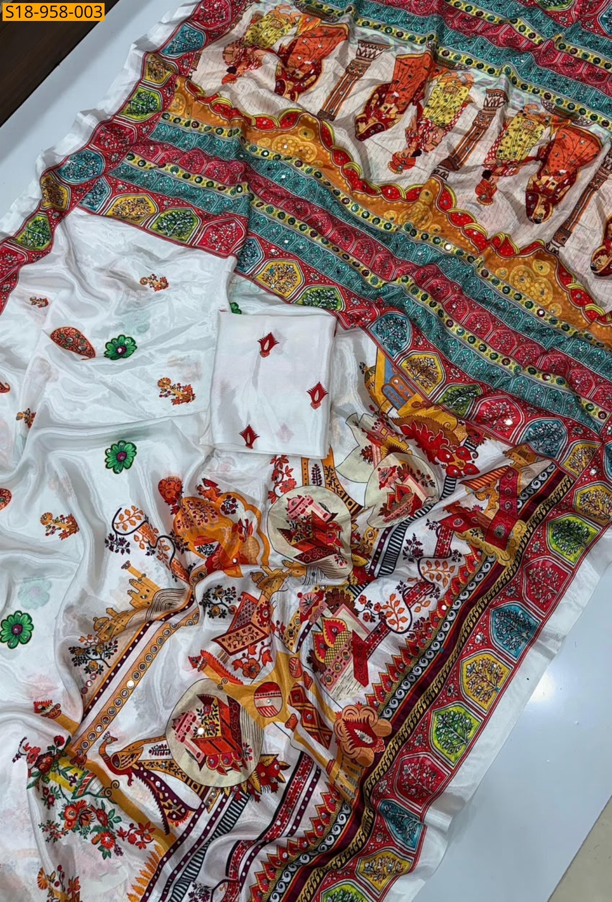 White Fancy Chinnon Saree