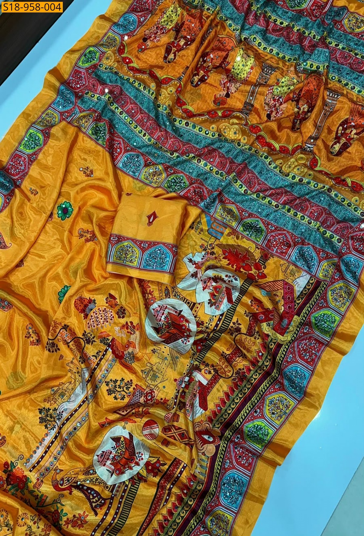 Yellow Fancy Chinnon Saree