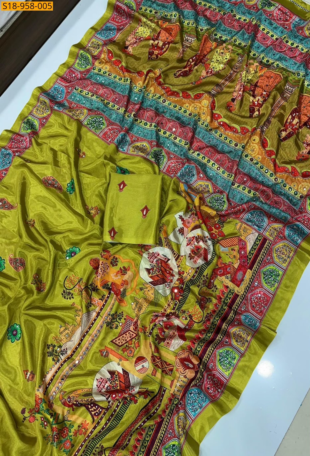 Green Fancy Chinnon Saree