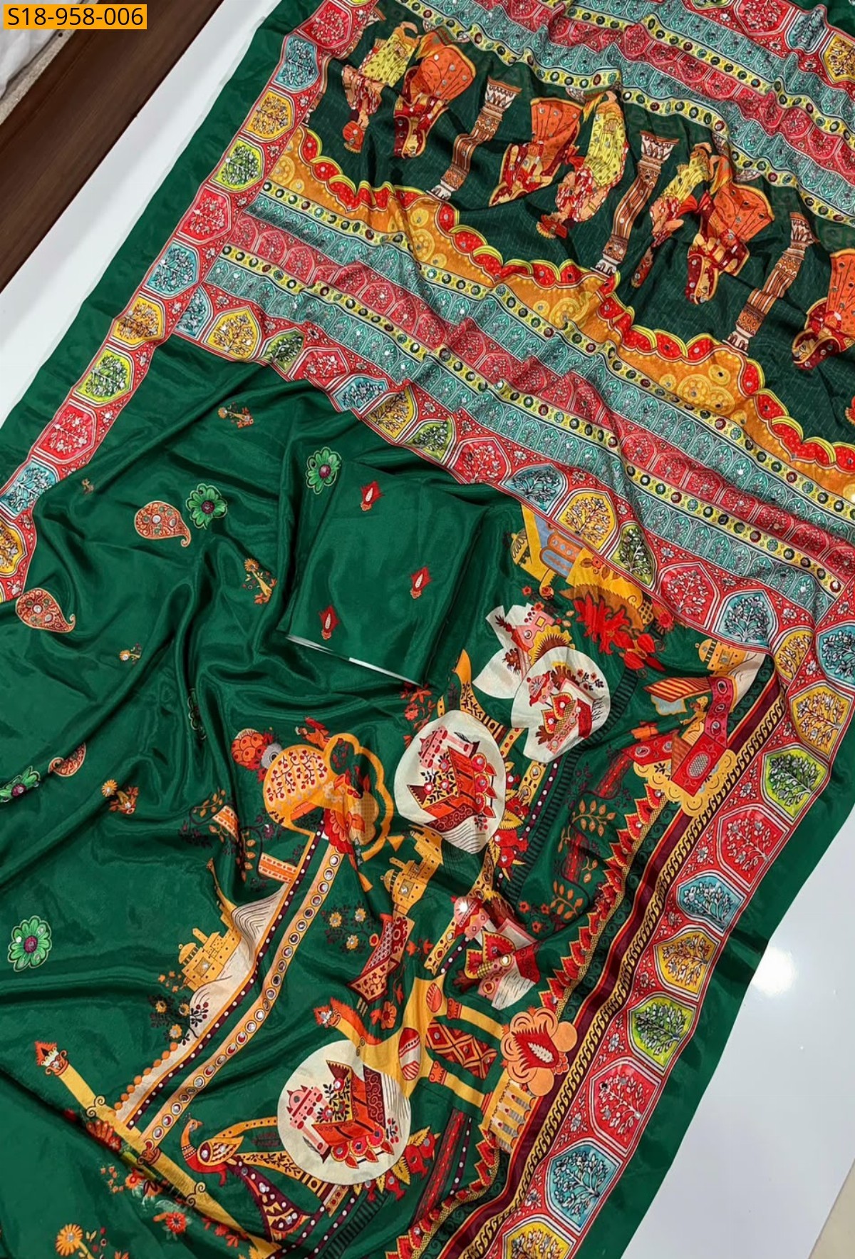 Green Fancy Chinnon Saree