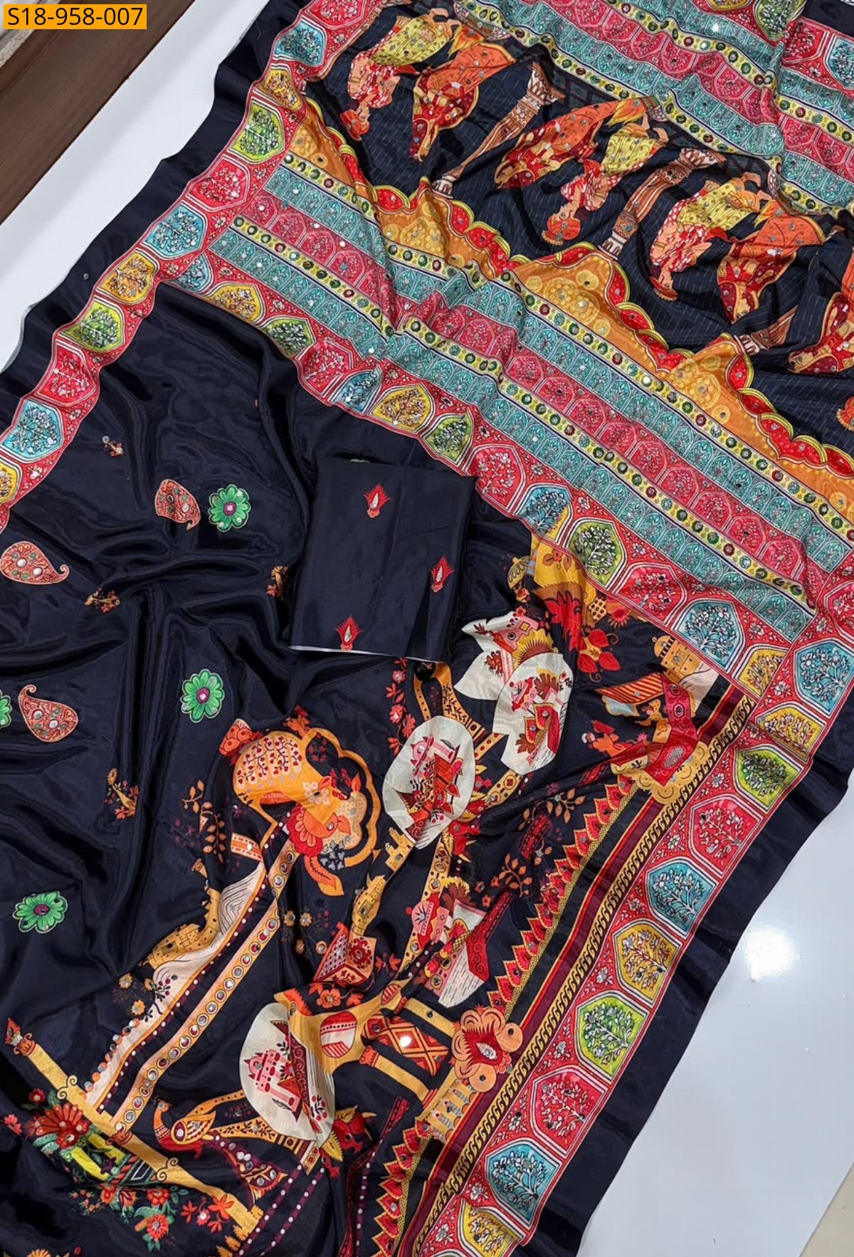 Black Fancy Chinnon Saree