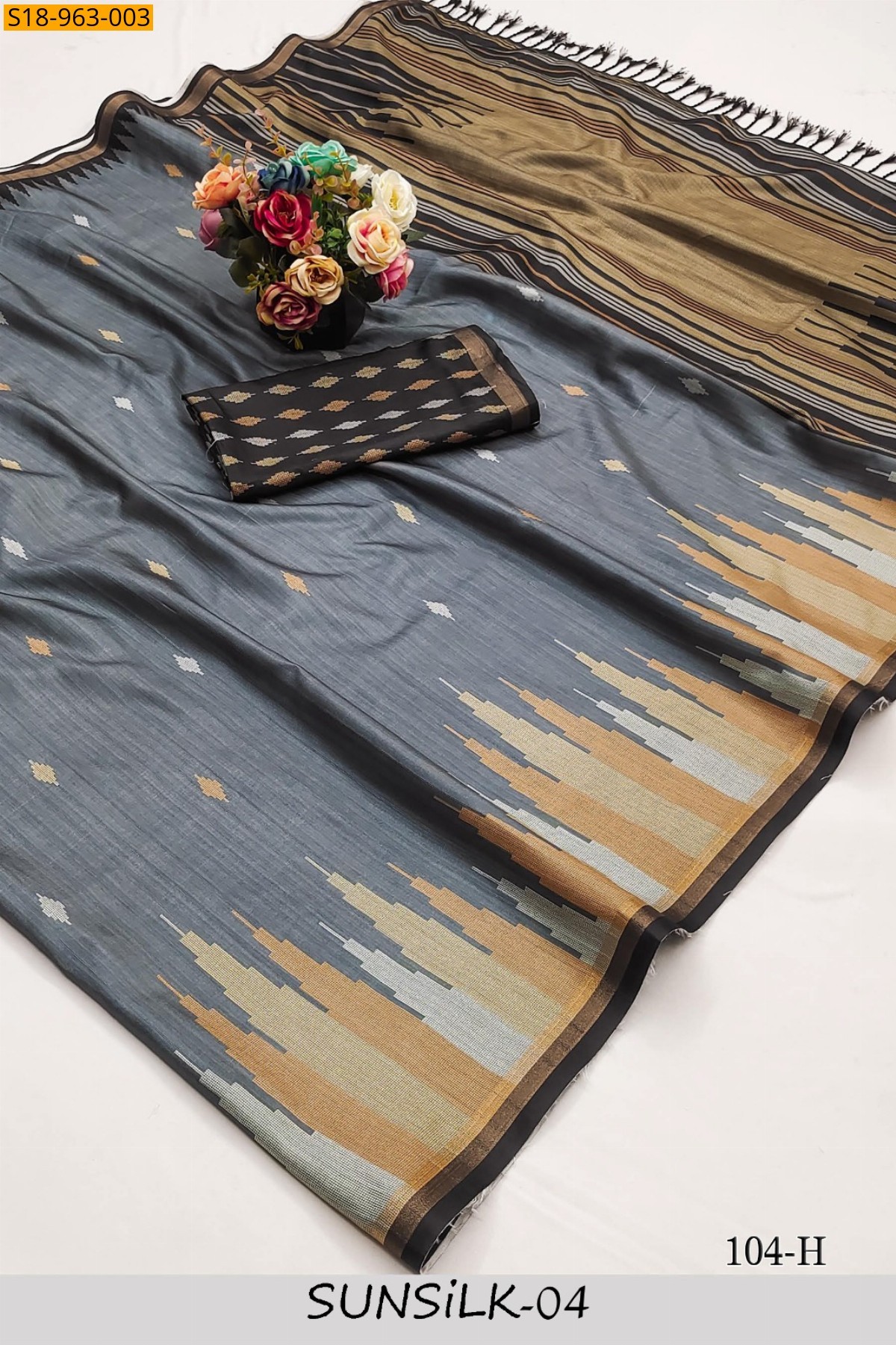 Grey Fancy Tussar Silk saree