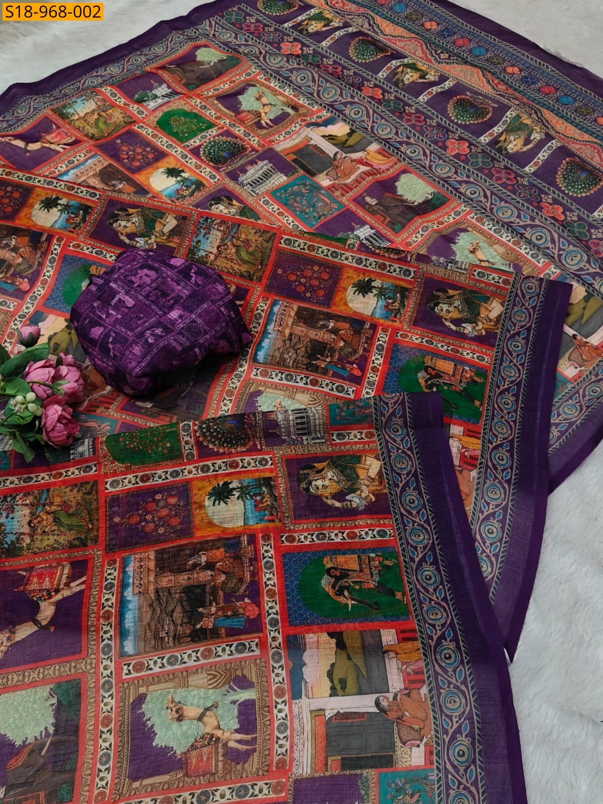 Purple Fancy Soft Linen Saree