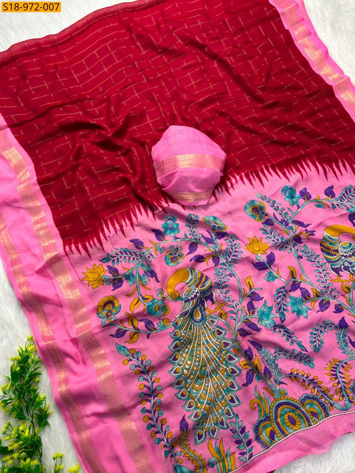 Red Fancy Marshmellow  Saree