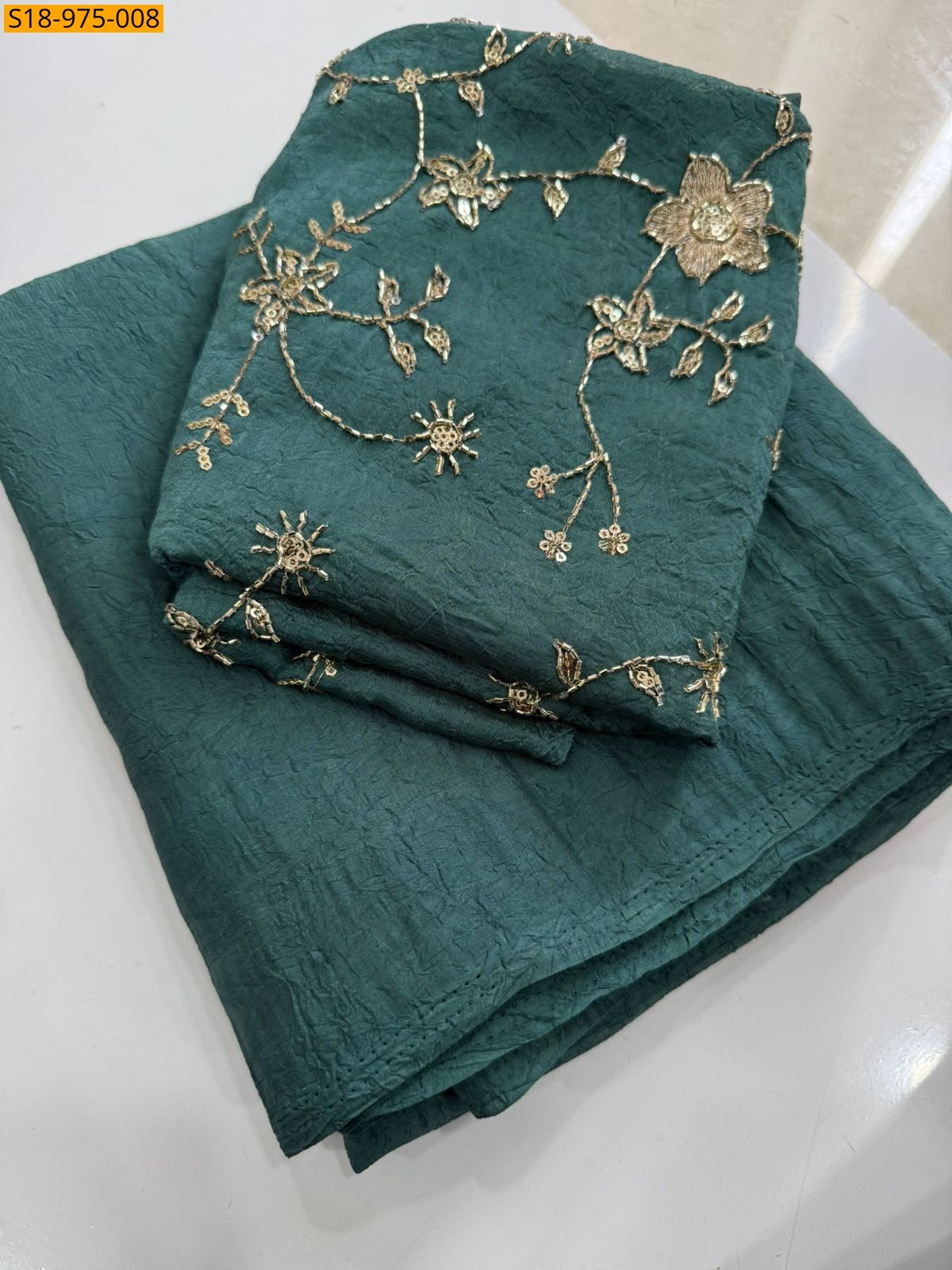 Rama Green Fancy Rangoli Crush Saree