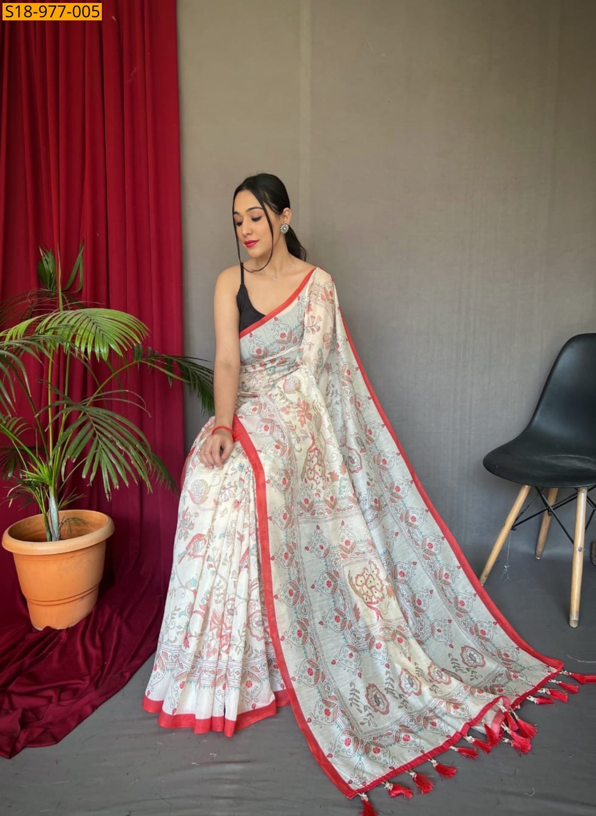 Red Fancy Malai Cotton Sarees