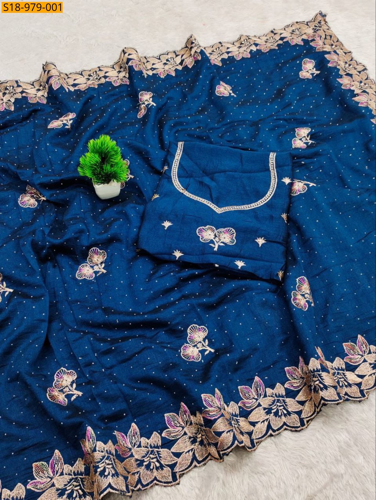 Navy Blue Fancy Vichitra Silk Sarees