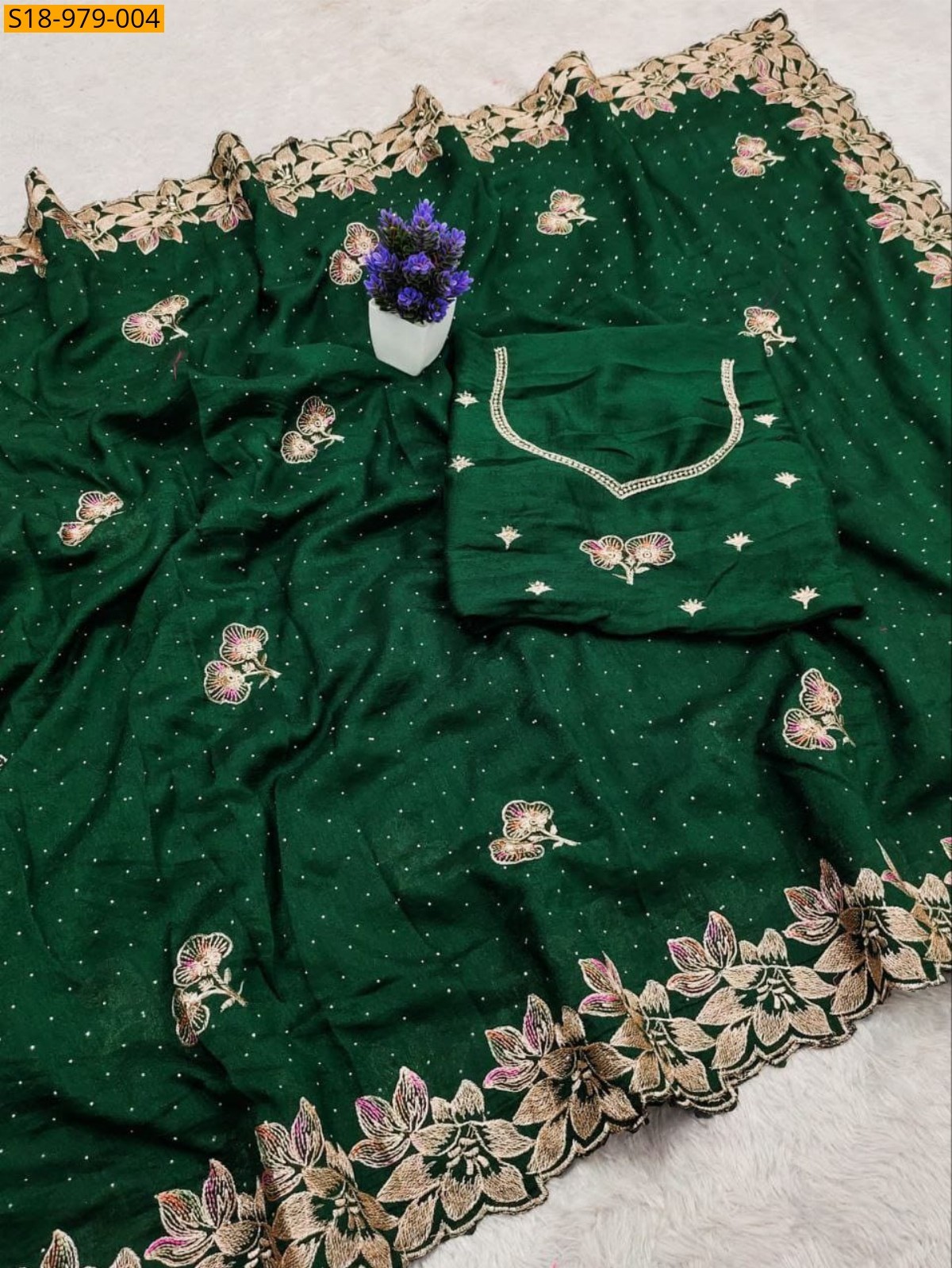 Green Fancy Vichitra Silk Sarees