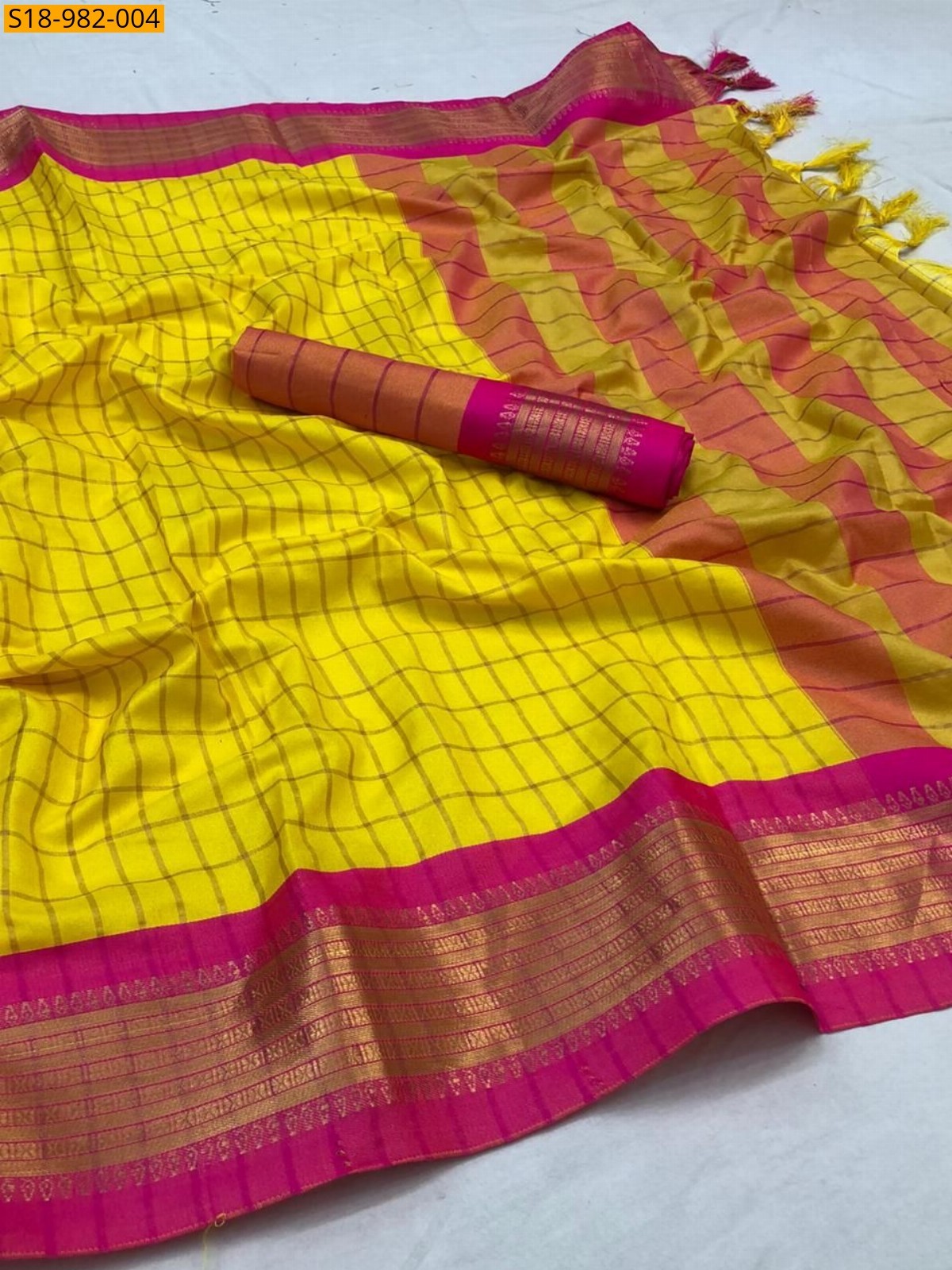 Yellow Fancy Cotton Silk Sarees