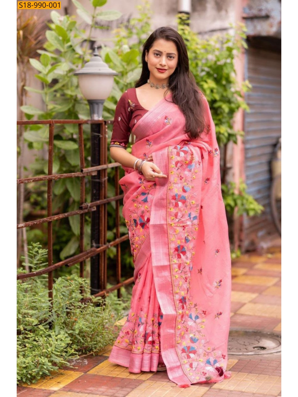Pink Fancy Linen Saree Pink Fancy Linen Saree