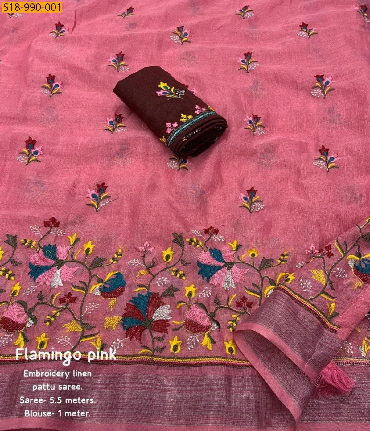 Pink Fancy Linen Saree