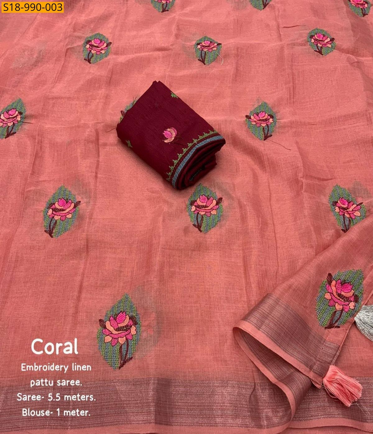 Peach Fancy Linen Saree