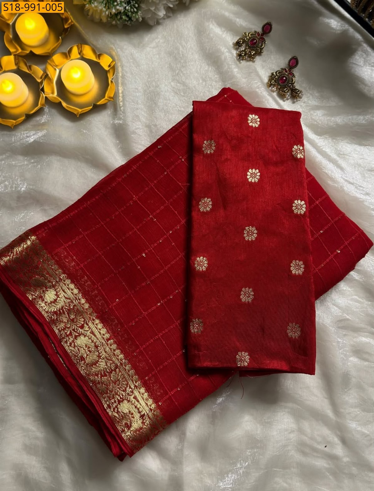 Red Fancy Viscose Georgette Sequence Saree